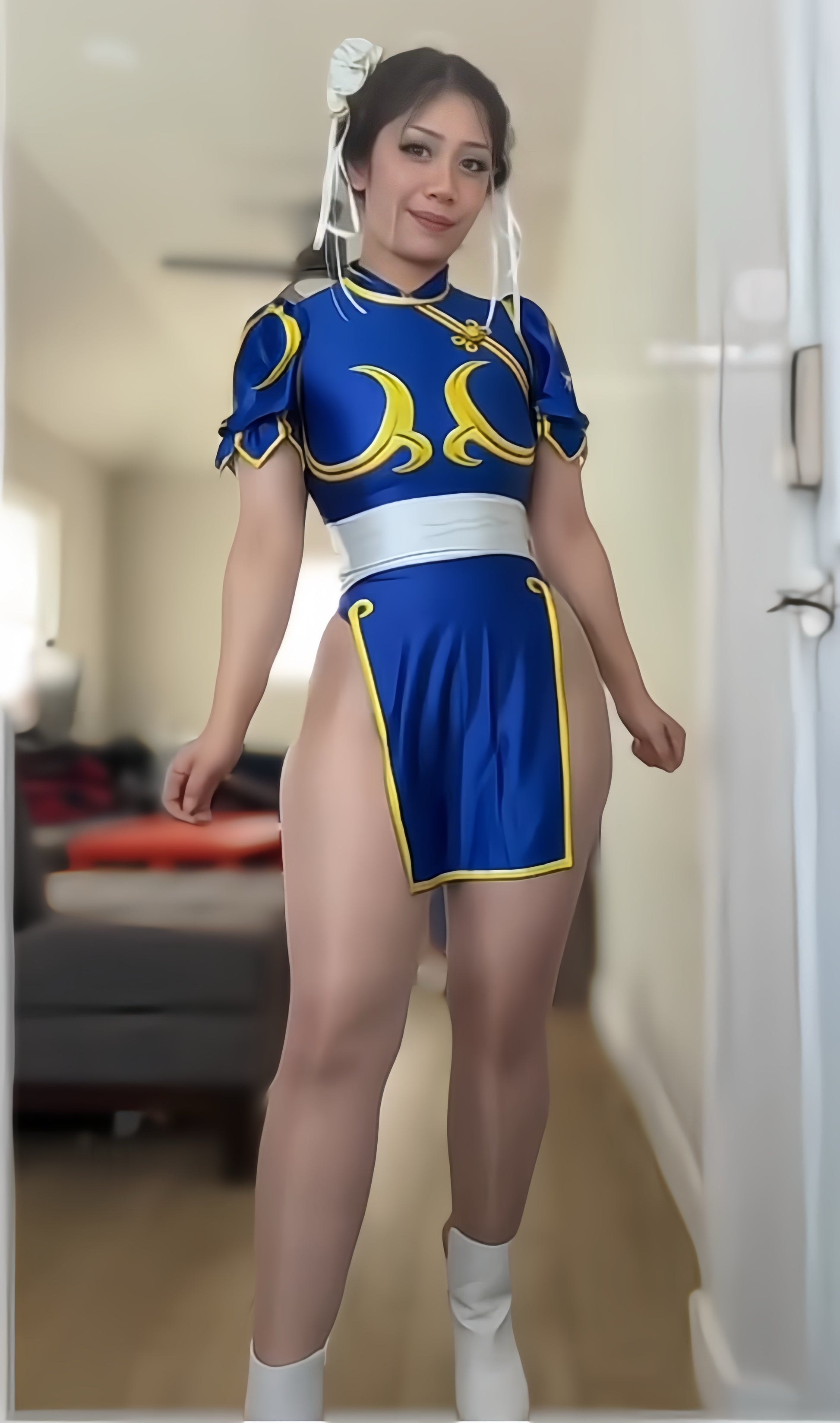 Chun Li Spandex Cosplay Halloween Costume Bodysuit Sexy Lingerie Open Crotch