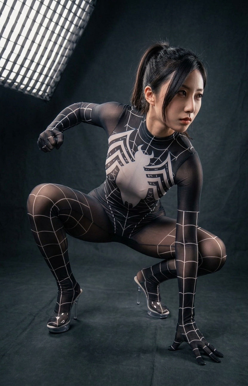 Super Hero Spider Sheer 10D Nylon Full Bodysuit Body Stocking Lingerie