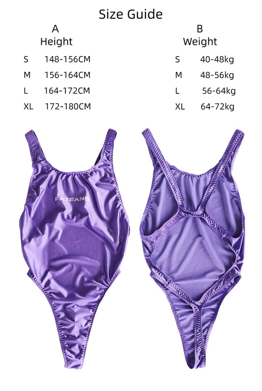 Glossy High-Cut Thong One-Piece Swimsuit | Metallic Athletic Monokini