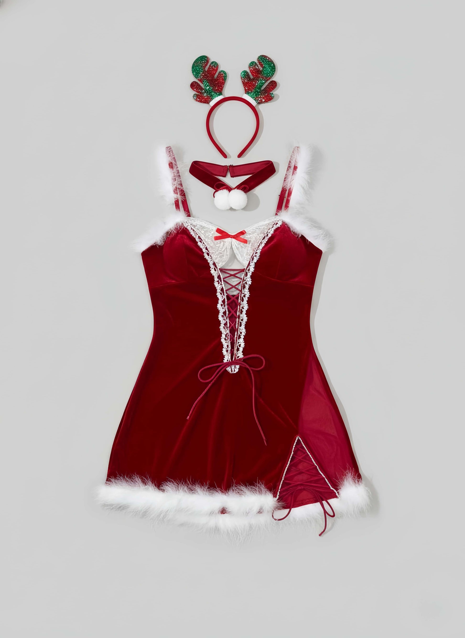 Sexy Women's Christmas Red Sheer Babydoll Lingerie Dress