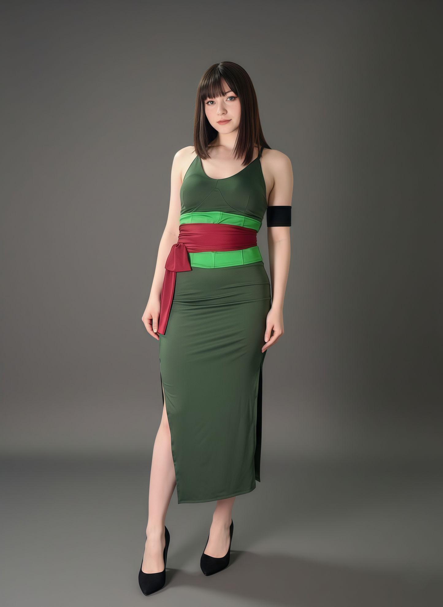 Anime Cosplay Green Sleeveless High-slit Long Dress Halloween Costume