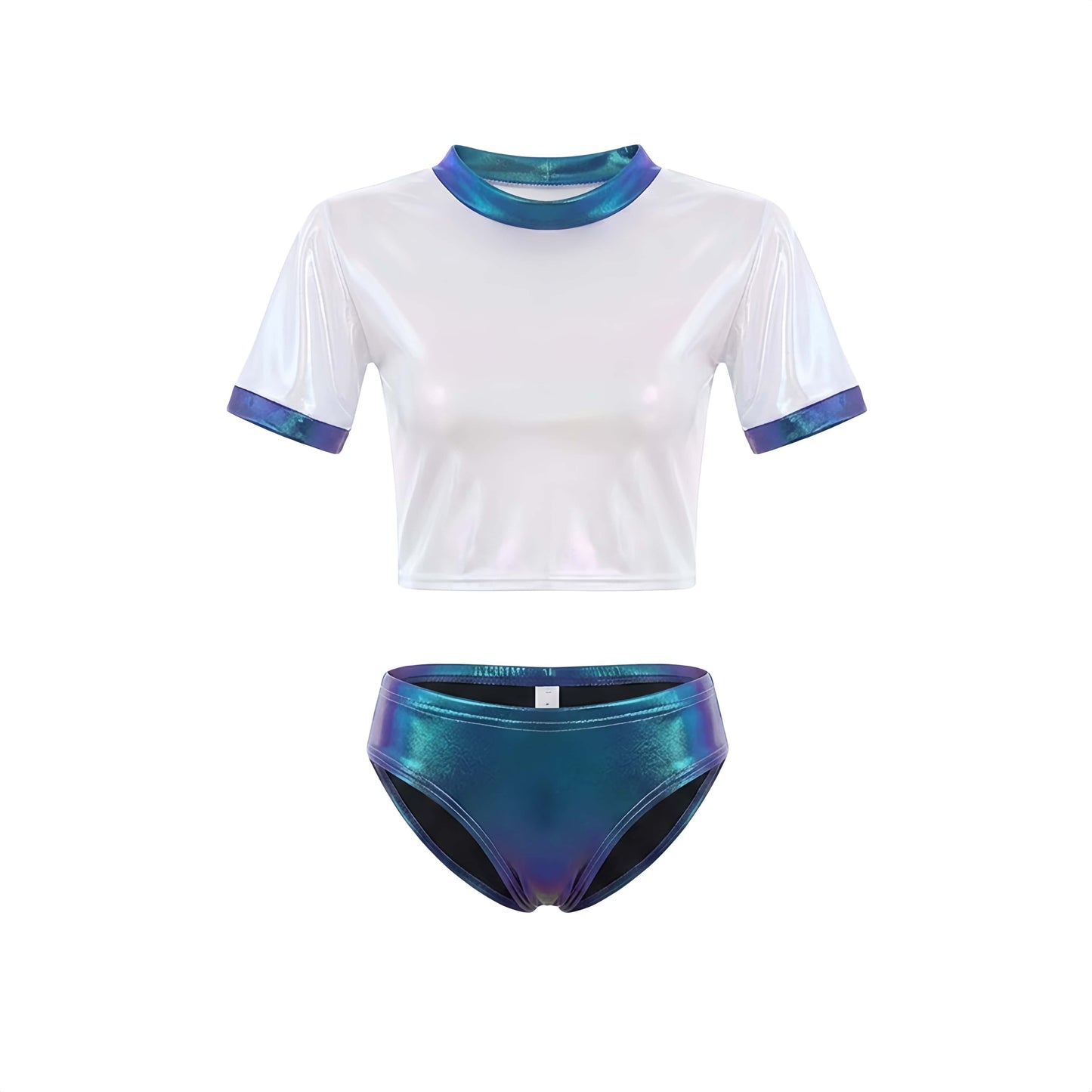 Pearlescent High-Gloss Crop Top & Metallic Bikini Set
