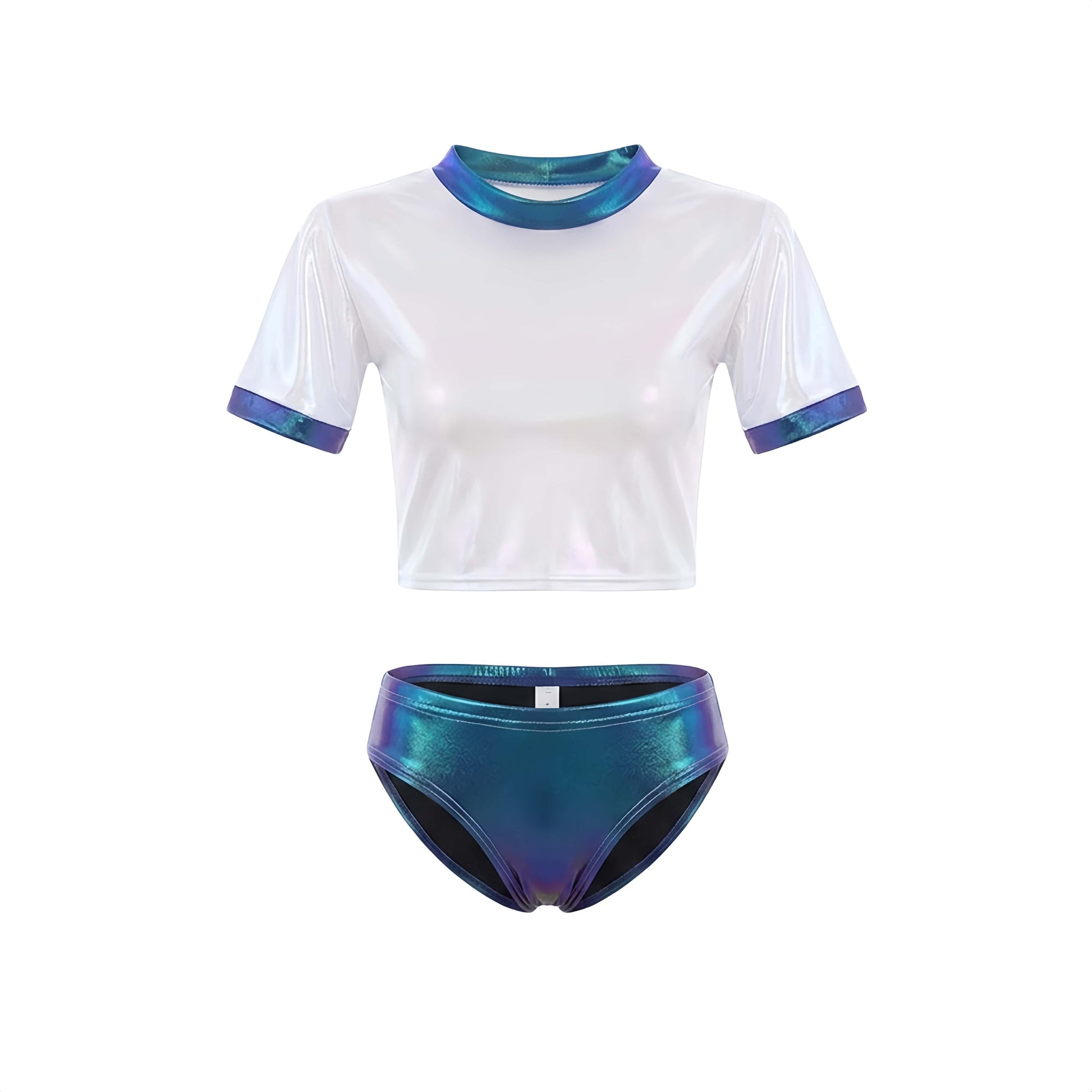 Pearlescent High-Gloss Crop Top & Metallic Bikini Set
