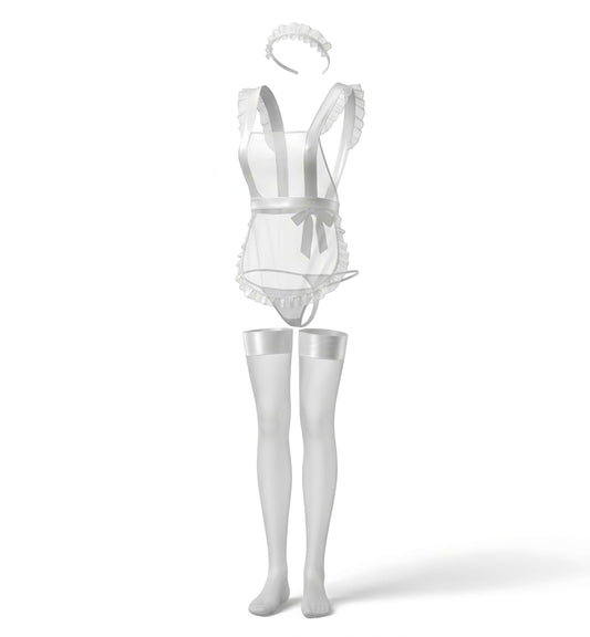 The "Pure Temptation" Ruffled Apron Maid Lingerie Set with Stockings