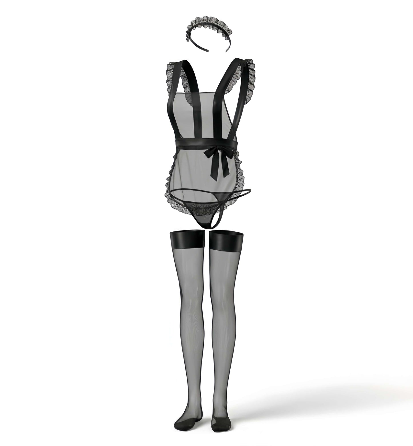 The "Pure Temptation" Ruffled Apron Maid Lingerie Set with Stockings