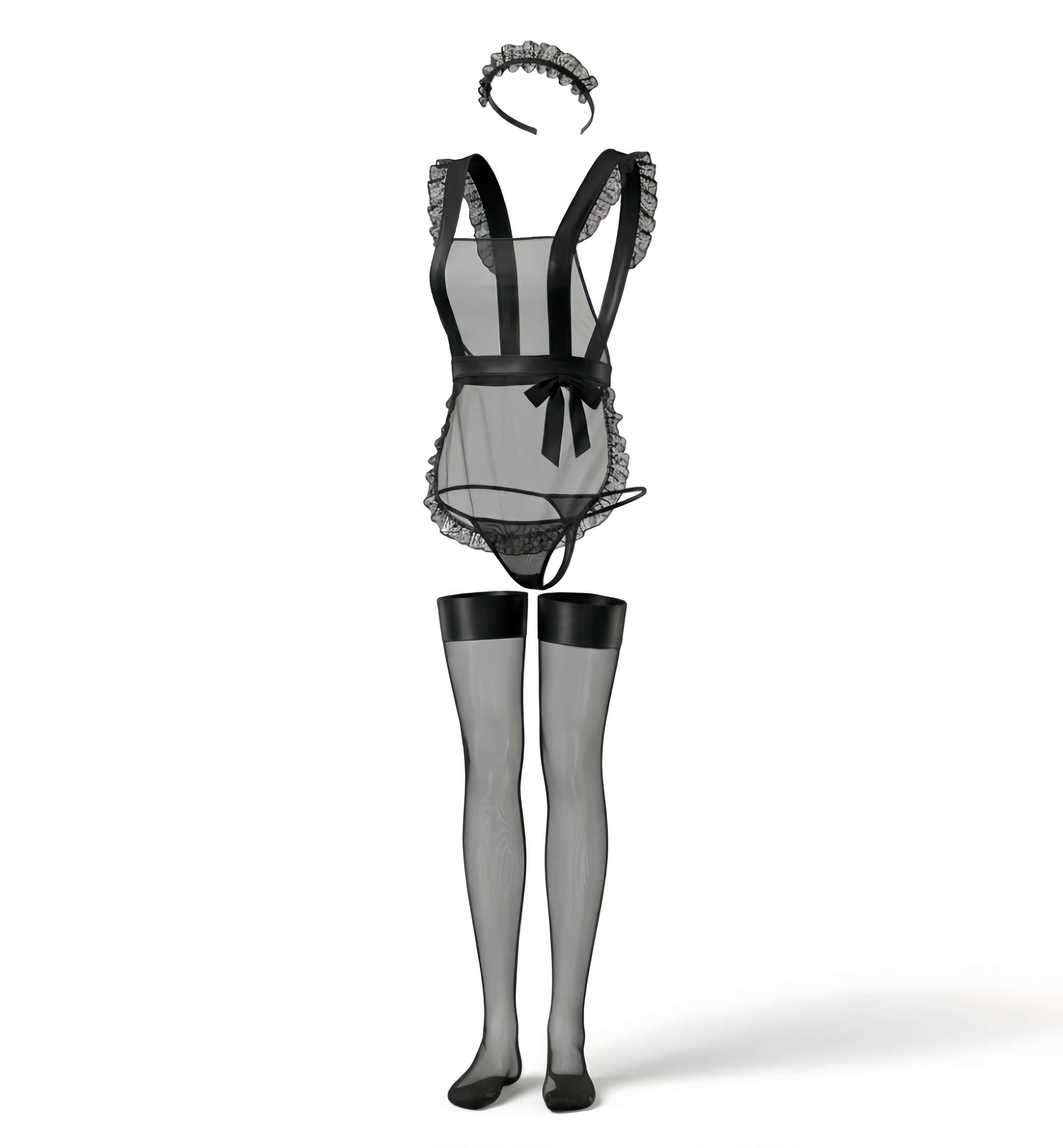The "Pure Temptation" Ruffled Apron Maid Lingerie Set with Stockings