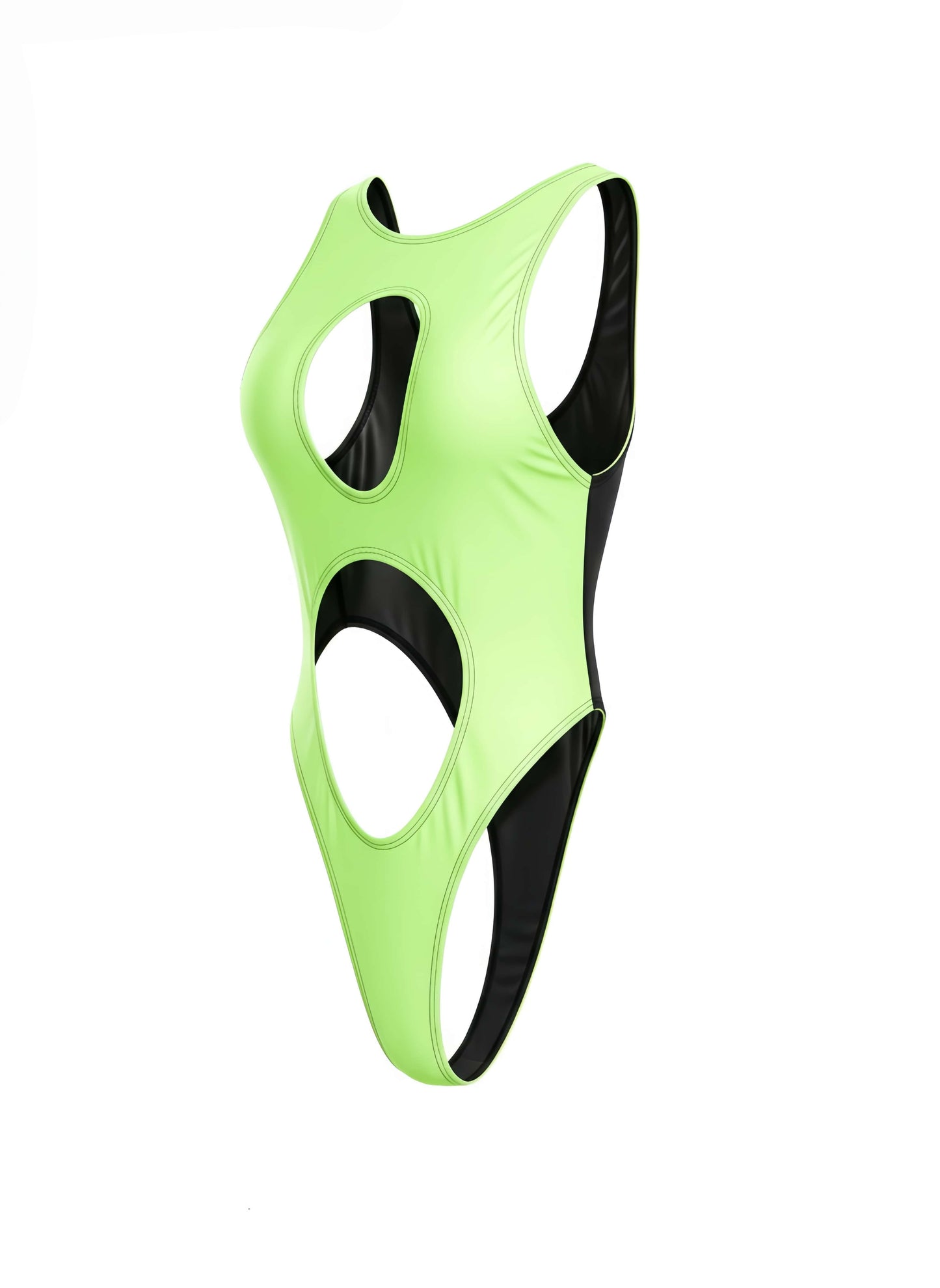 Dual Color Spandex Cut-out Monokini High Cut Swimsuit Race Queen Bodysuit