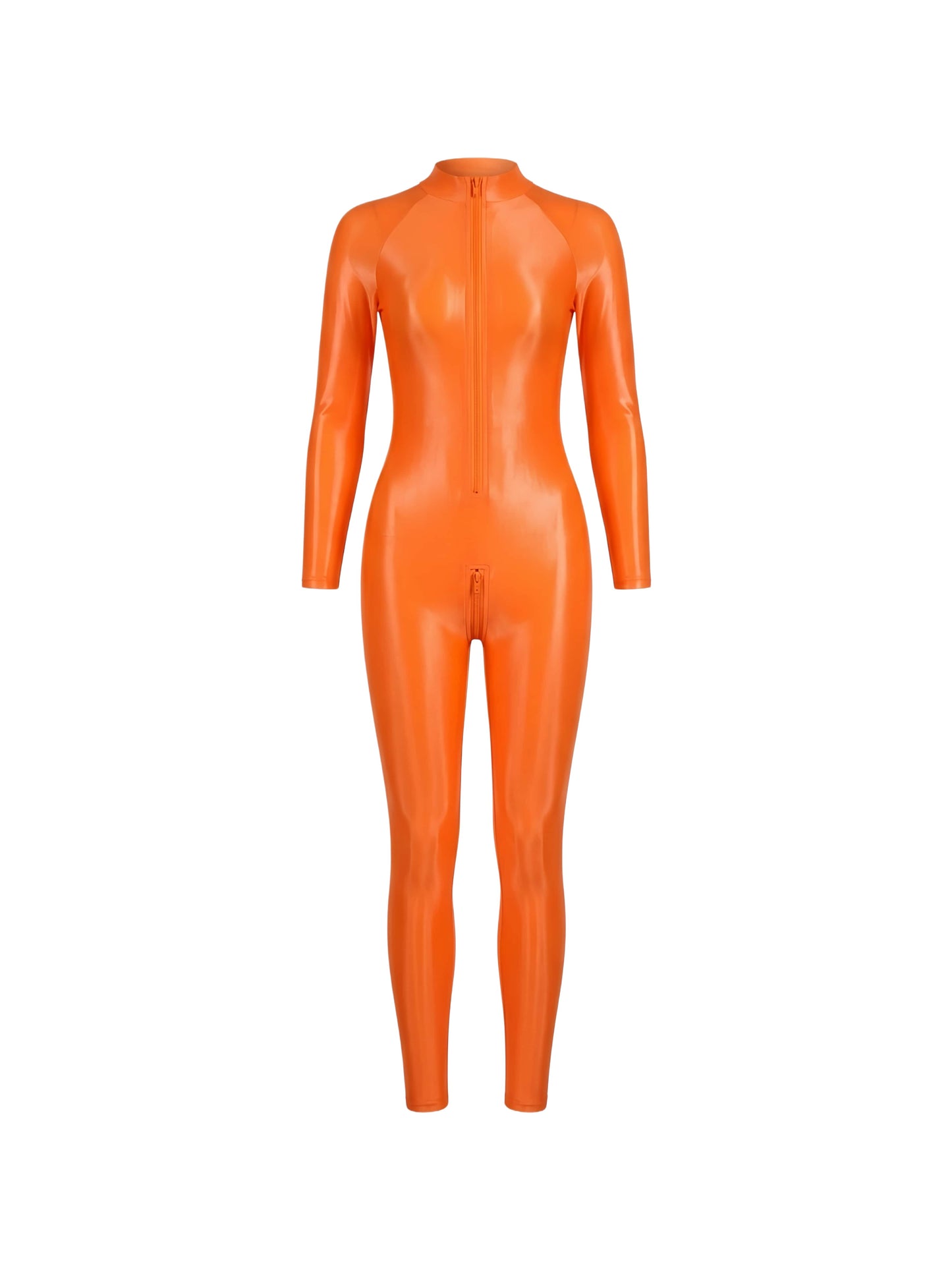Premium High-Gloss Spandex Zentai Performance Suit – Footless with Crotch Zipper