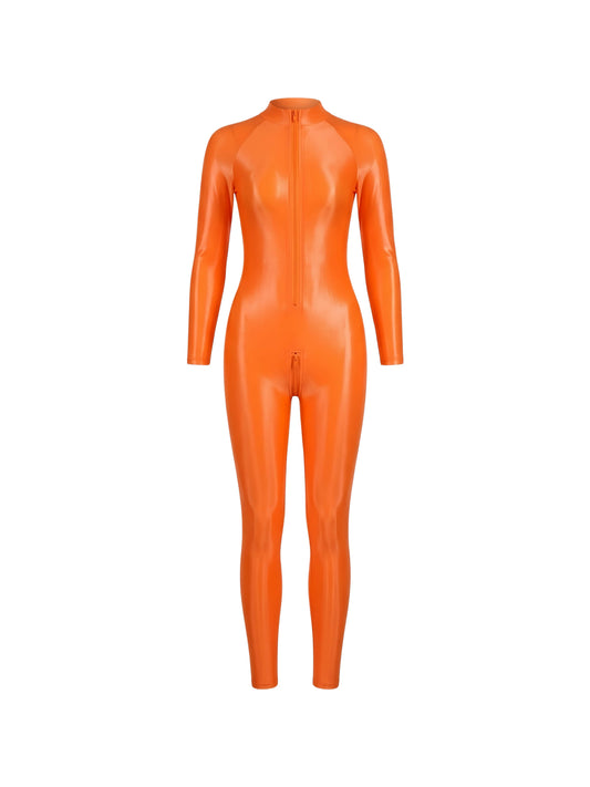 Premium High-Gloss Spandex Zentai Performance Suit – Footless with Crotch Zipper