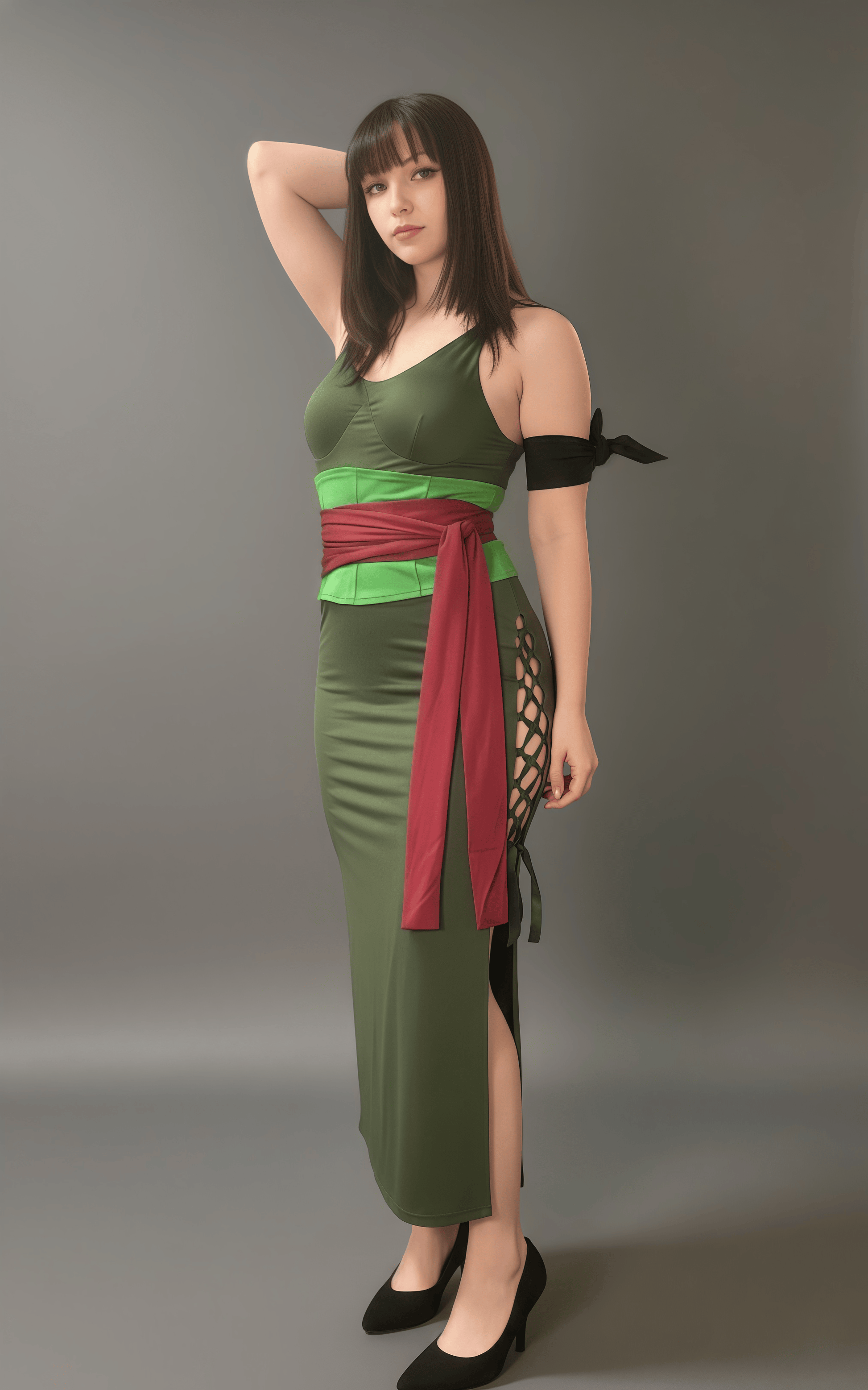 Anime Cosplay Green Sleeveless High-slit Long Dress Halloween Costume