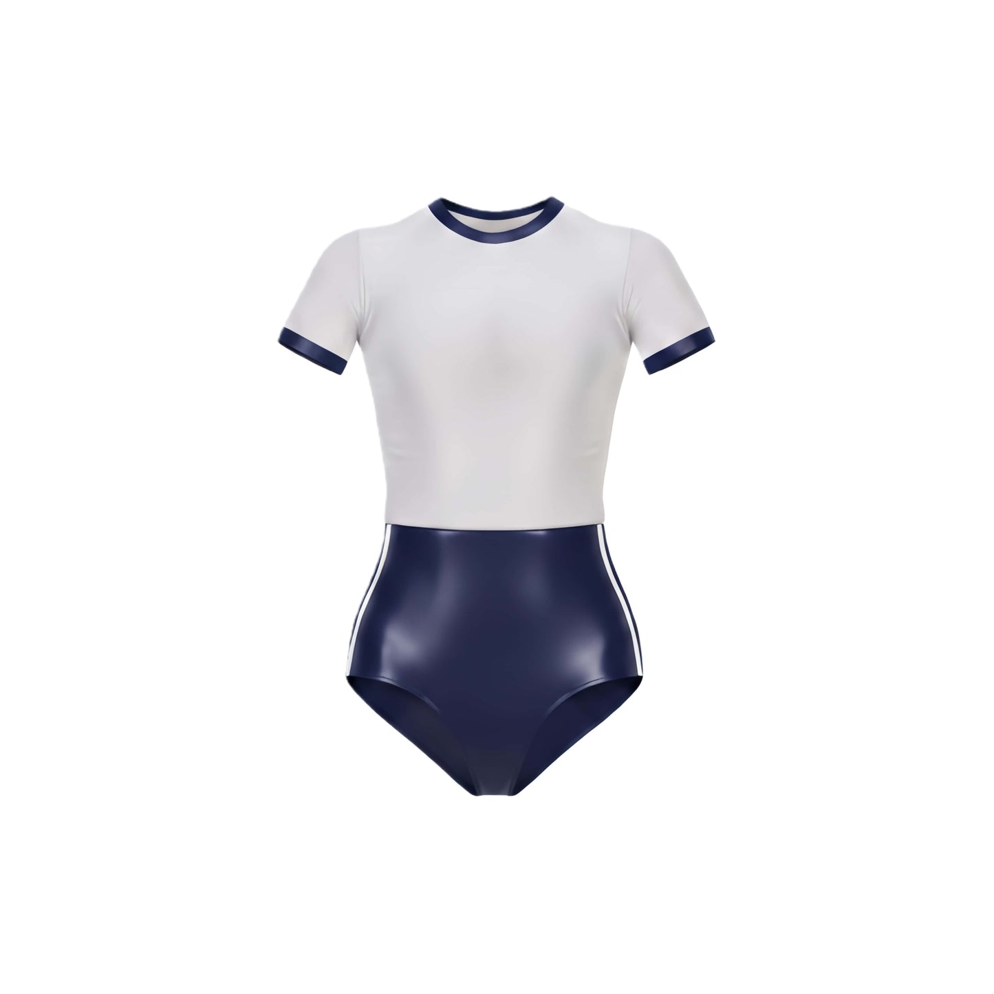 White and navy swimsuit on a white background