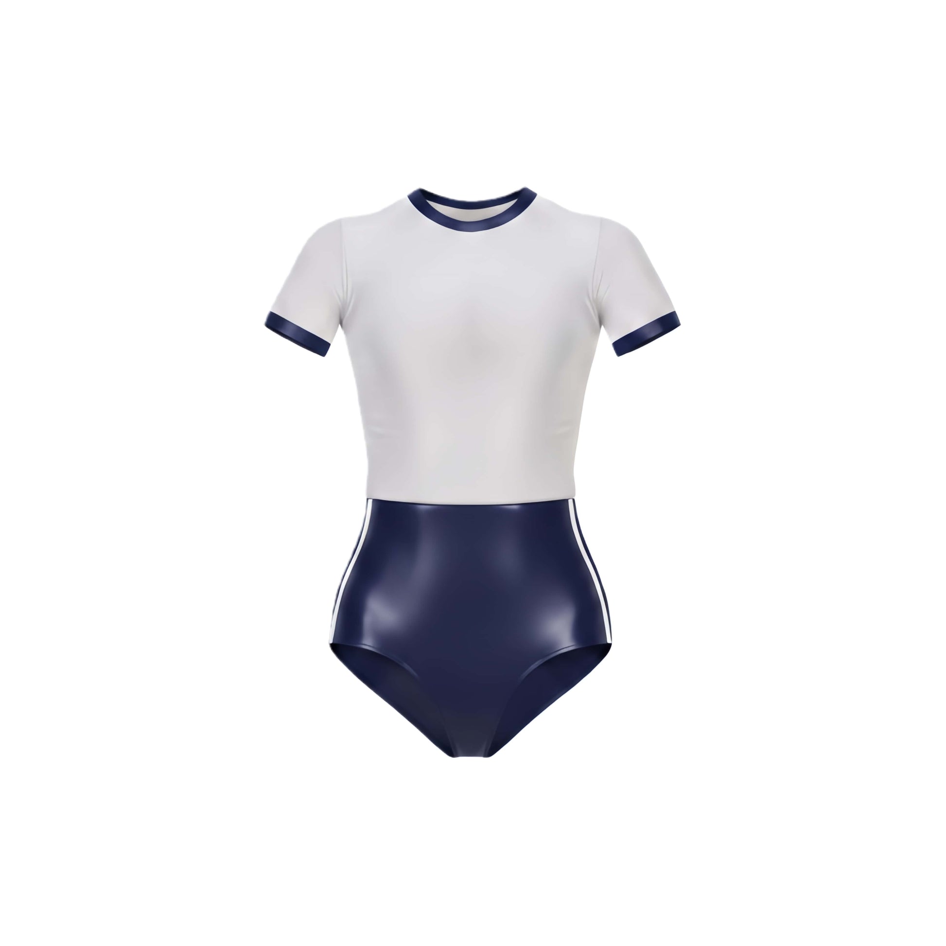 White and navy swimsuit on a white background