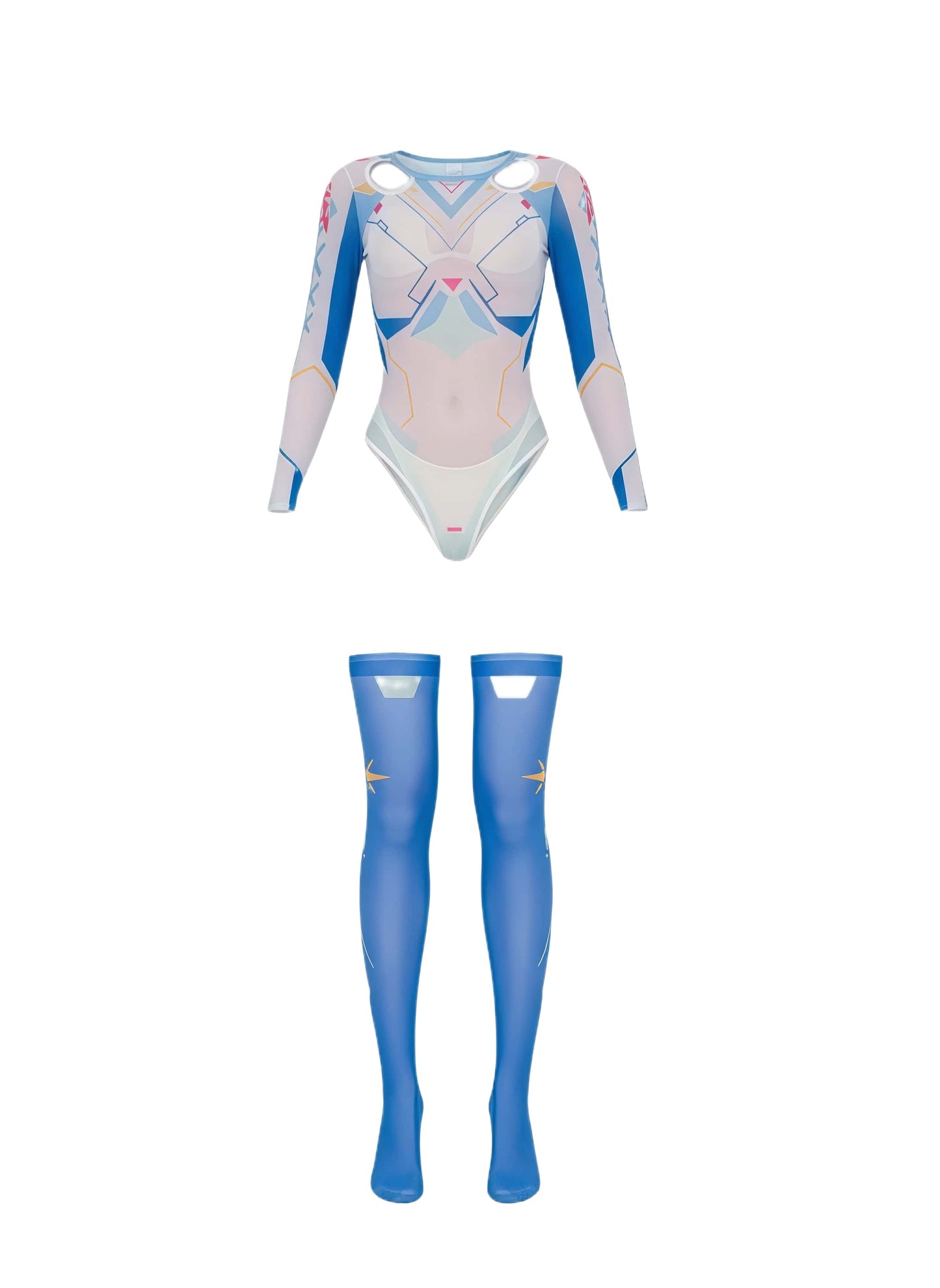 Anime Cyber Style Sheer 10D Nylon Open Crotch Spandex Bodysuit Lingerie Set