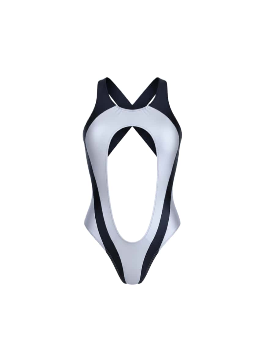 Black and white swimsuit on a white background