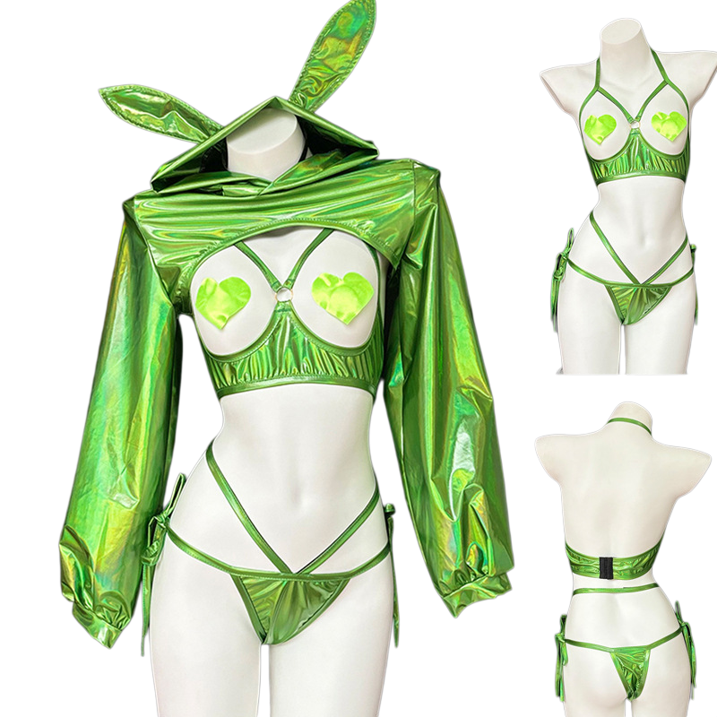 Anime Bunny Girl Style Neo Chrome Spandex Swimwear Sexy Bikini Cosplay Lingerie