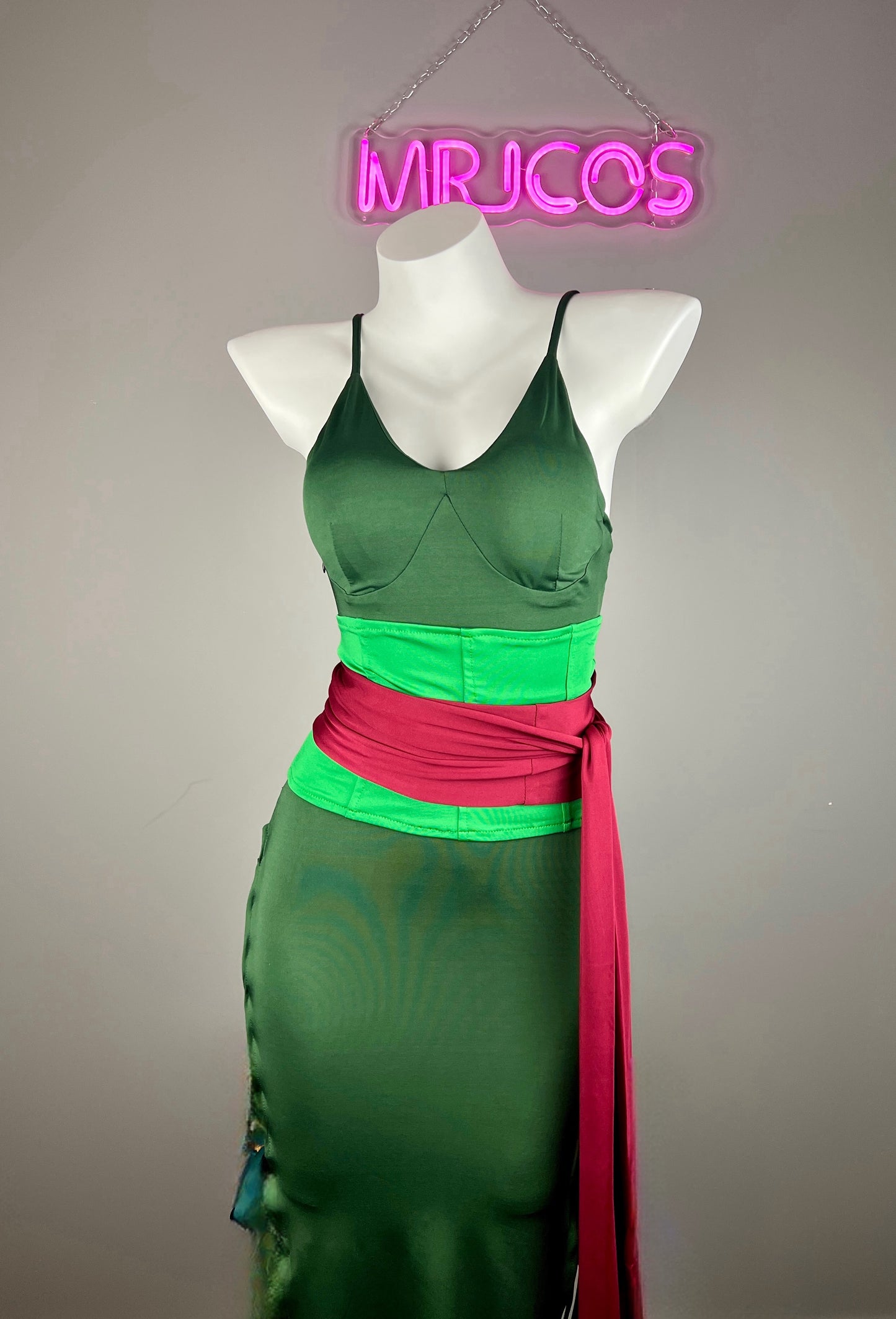 Anime Zoro Wano Cosplay Costume Zoro Female Dress with Belt Full Set Women Zoro Green Sexy Dress