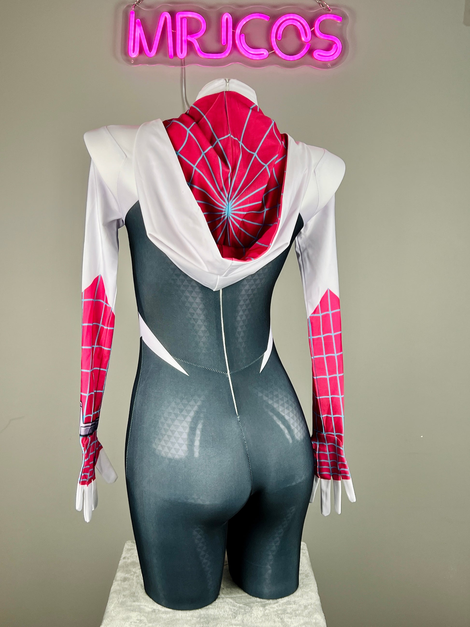 Super Hero Spider Gwen Cosplay Full Bodysuit Halloween Costume Zentai