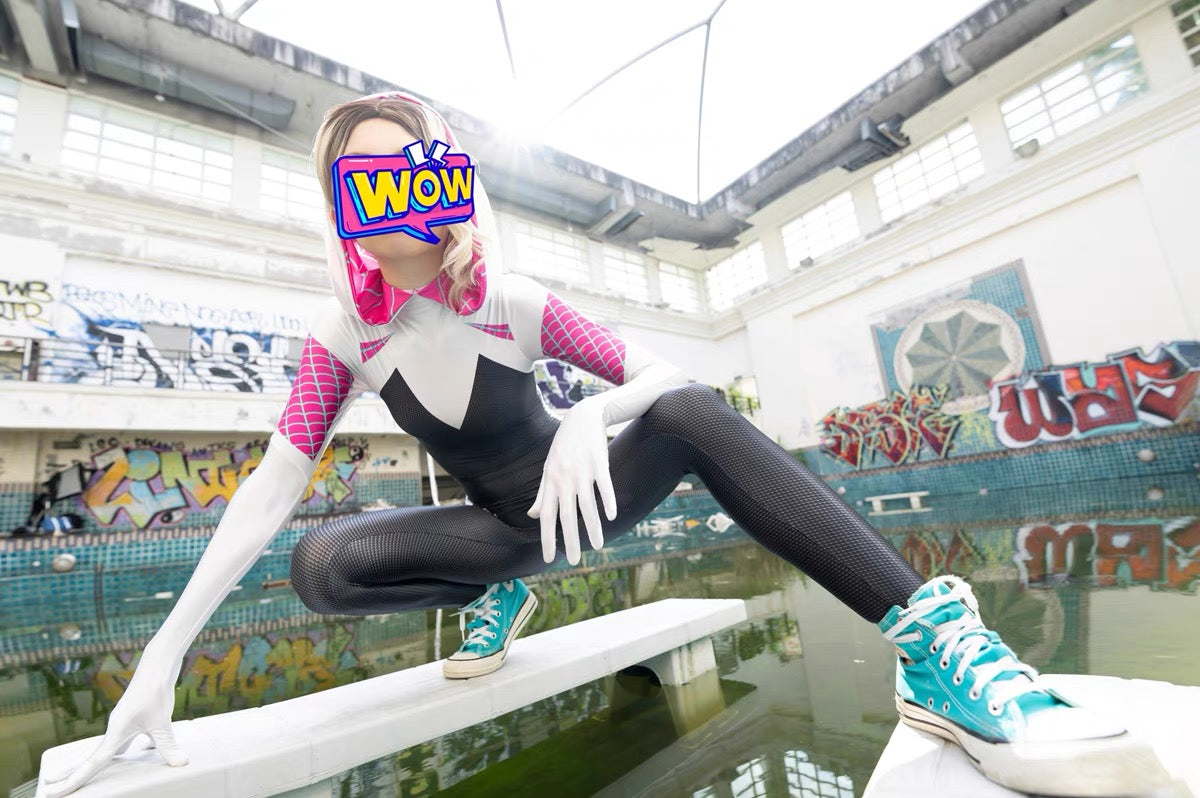 Spider-Gwen Cosplay Bodysuit | Ghost-Spider Hooded Zentai Suit