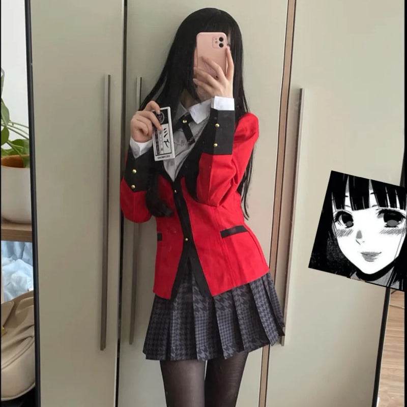 Anime kakegurui Yumeko Inspired Cosplay Halloween Costume Set + Wig