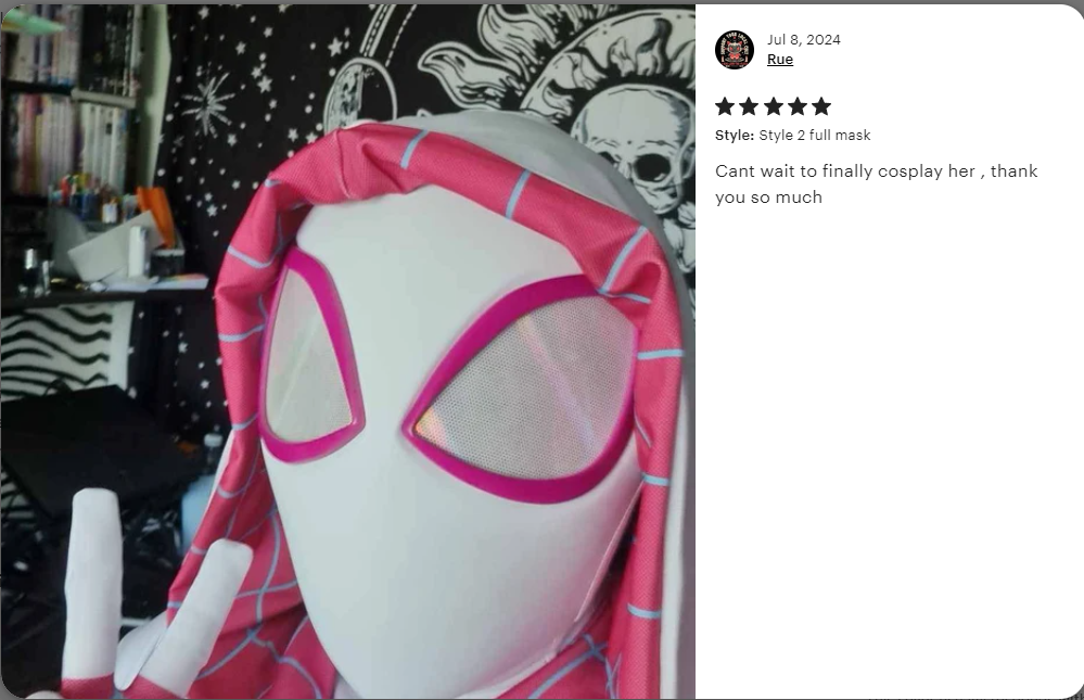 Super Hero Spider Woman Gwen Stacy Inspired Cosplay Mask with 3D Printed Faceshell - MRJCOS