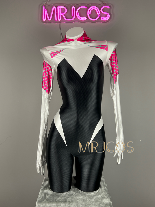 Gwen Stacy Into the Spider Verse Inspired Cosplay Suit Halloween Costume Spandex Bodysuit Unitard - MRJCOS