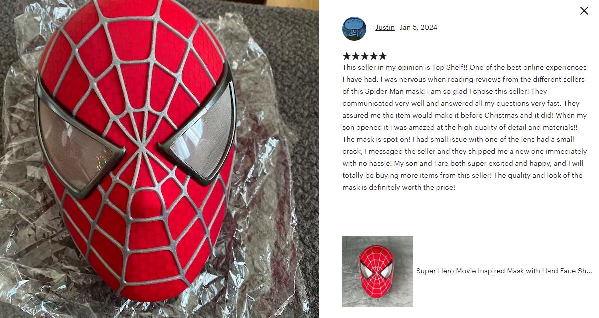 Hand-made Spiderman Tobey Inspired Cosplay Mask with 3D Printed Faceshell