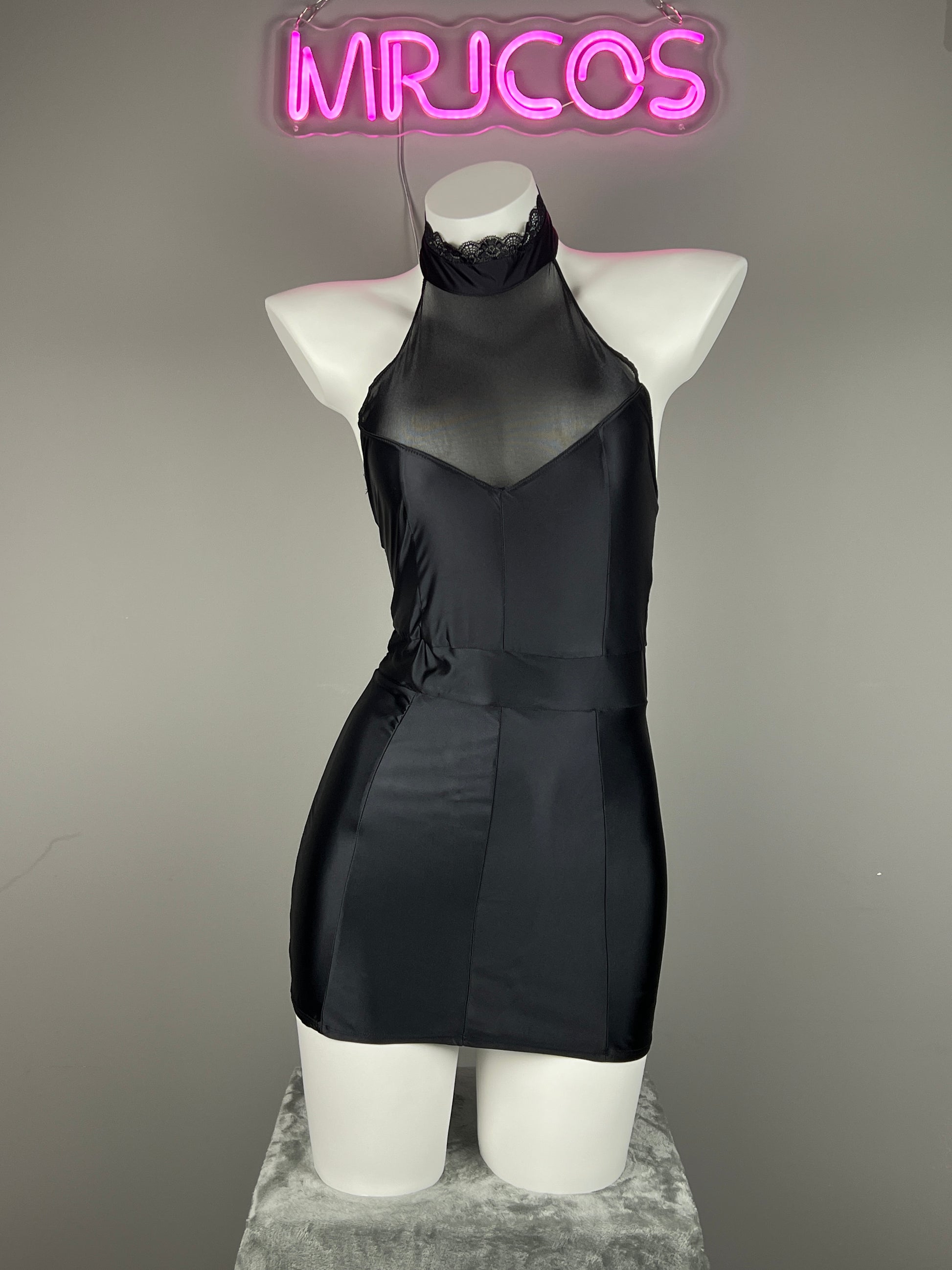 Satin Spandex Halter Sleeveless Short Dress Lingerie