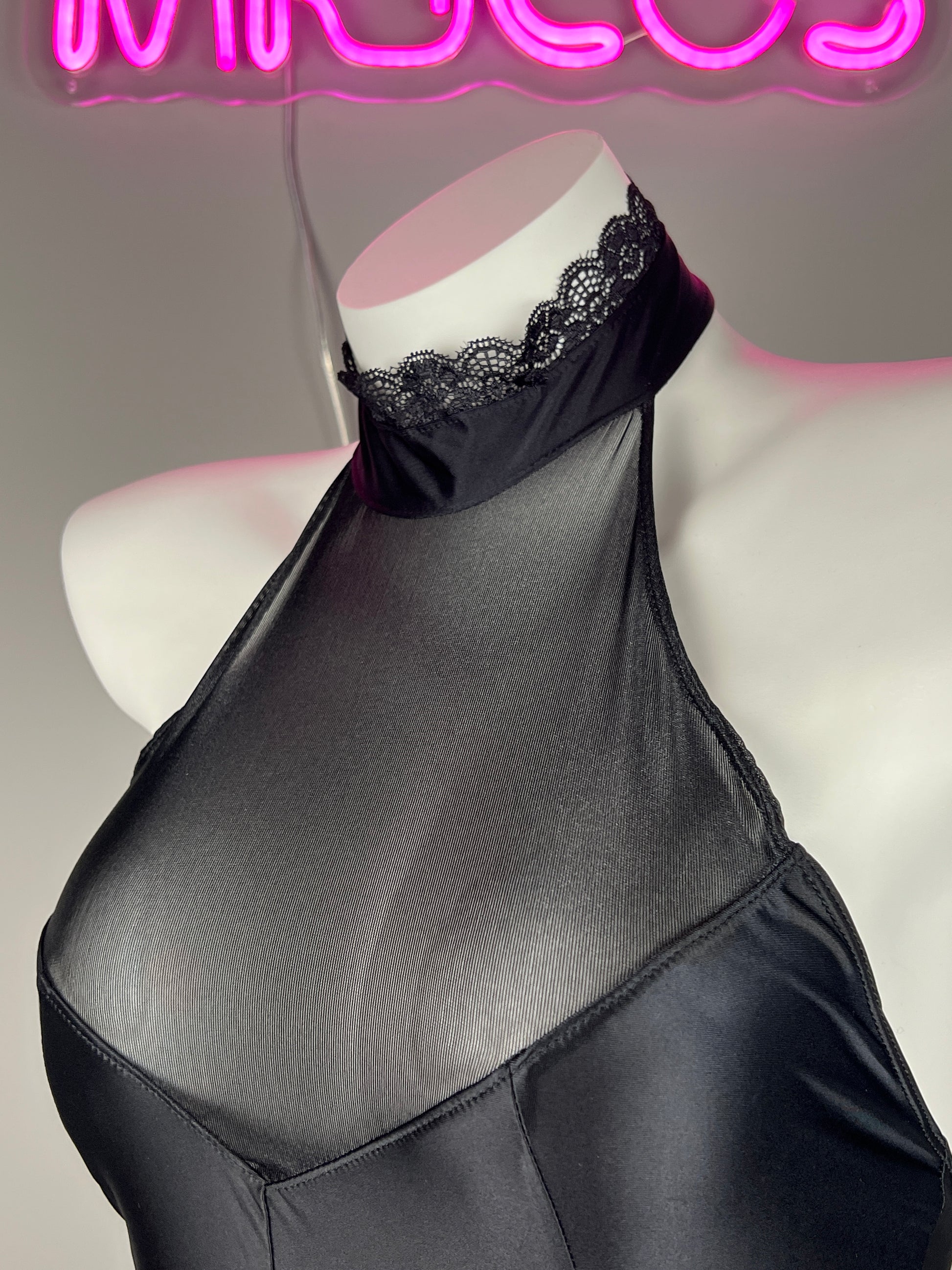 Satin Spandex Halter Sleeveless Short Dress Lingerie
