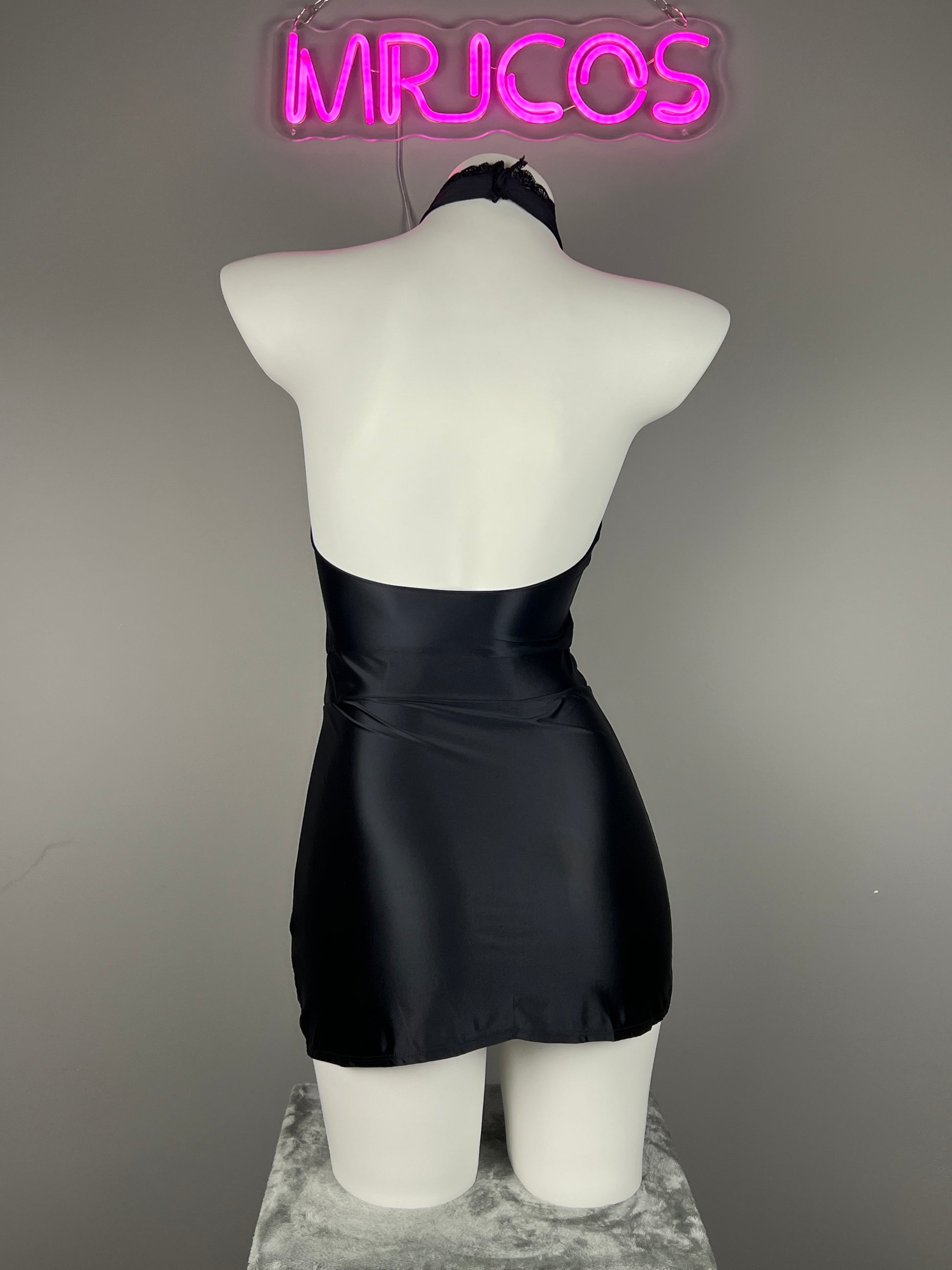 Satin Spandex Halter Sleeveless Short Dress Lingerie