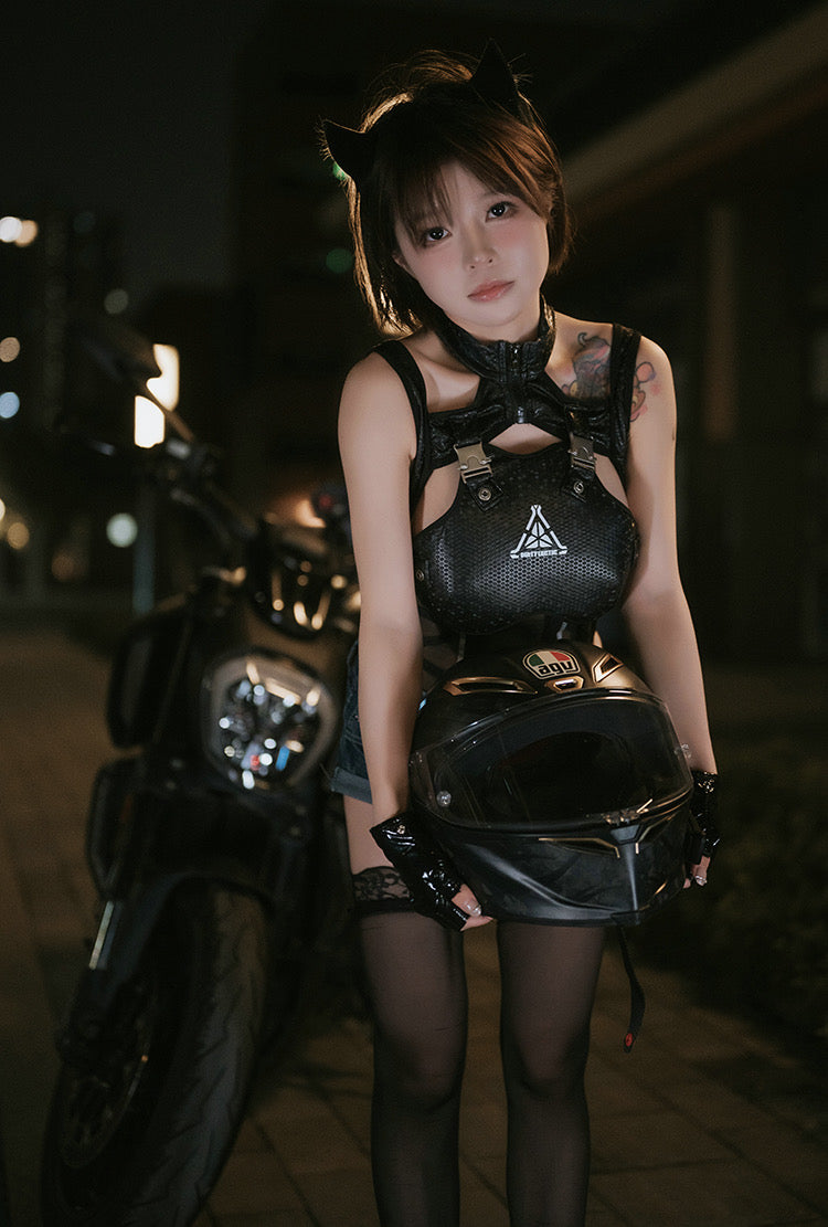 Tactical Anime Girl PU Leather Cosplay Bodysuit Costume