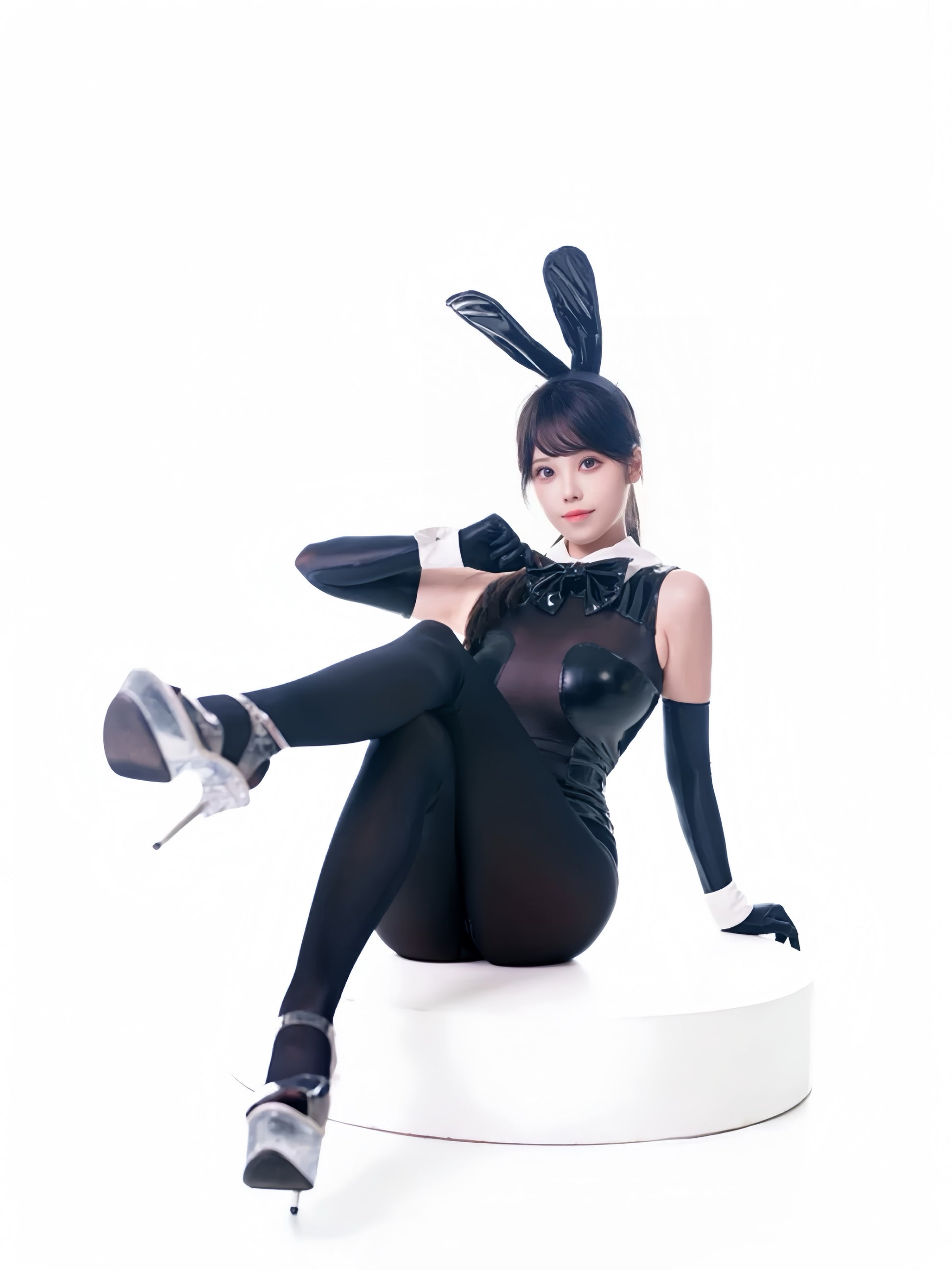 PU Leather Spandex See Through Bunny Girl Bodysuit Cosplay Costume Lingerie