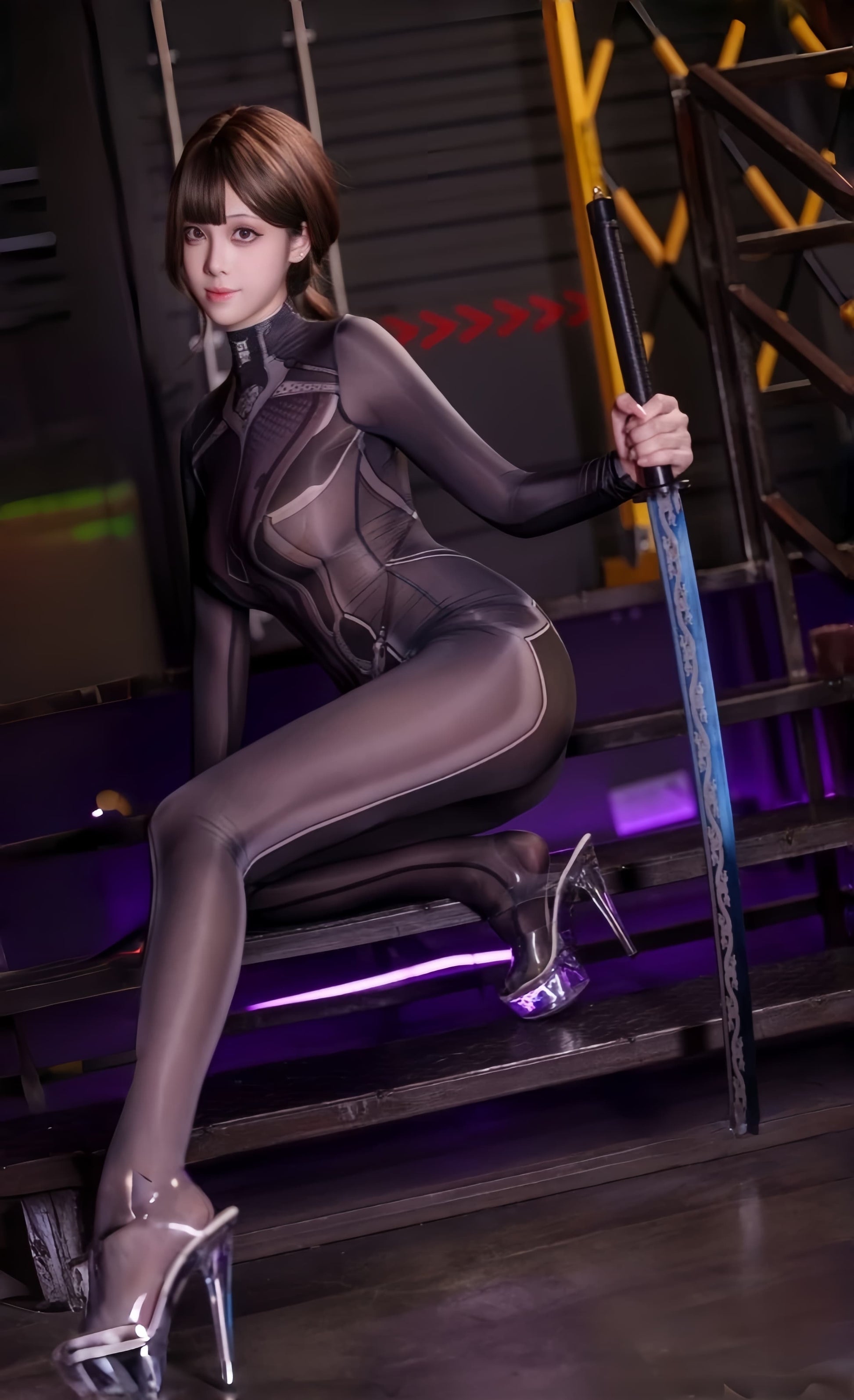 Anime Style Super Hero Eve Sheer 10D Nylon Full Bodysuit Body Stocking Lingerie