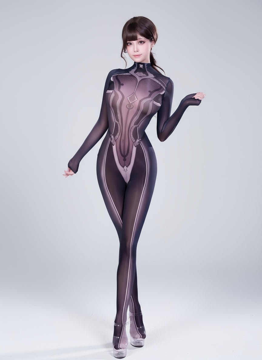 Anime Style Super Hero Eve Sheer 10D Nylon Full Bodysuit Body Stocking Lingerie