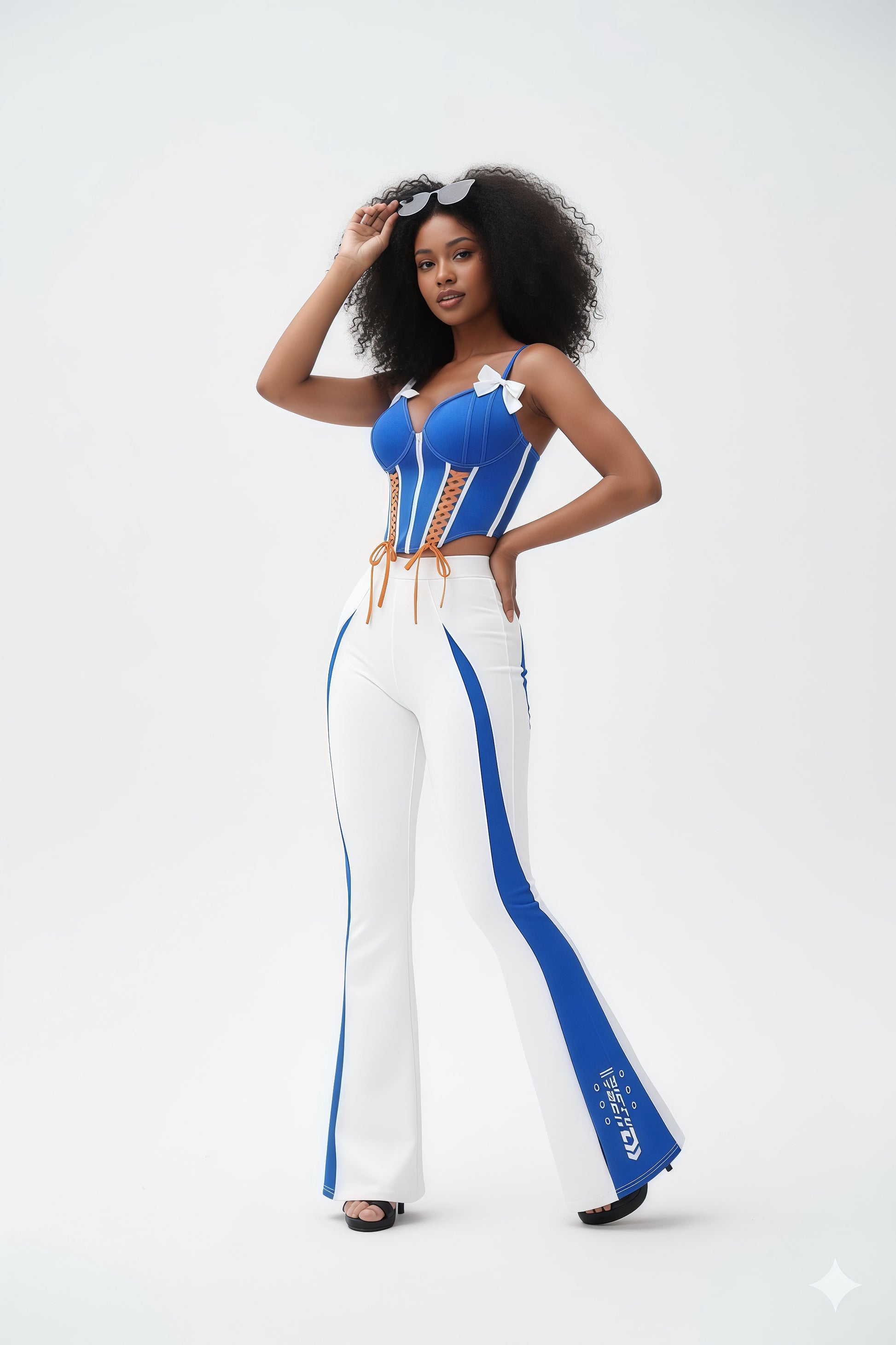 Racer Girl Cobalt Blue Corset & Bell Bottom Set Race Queen Costume Activewear