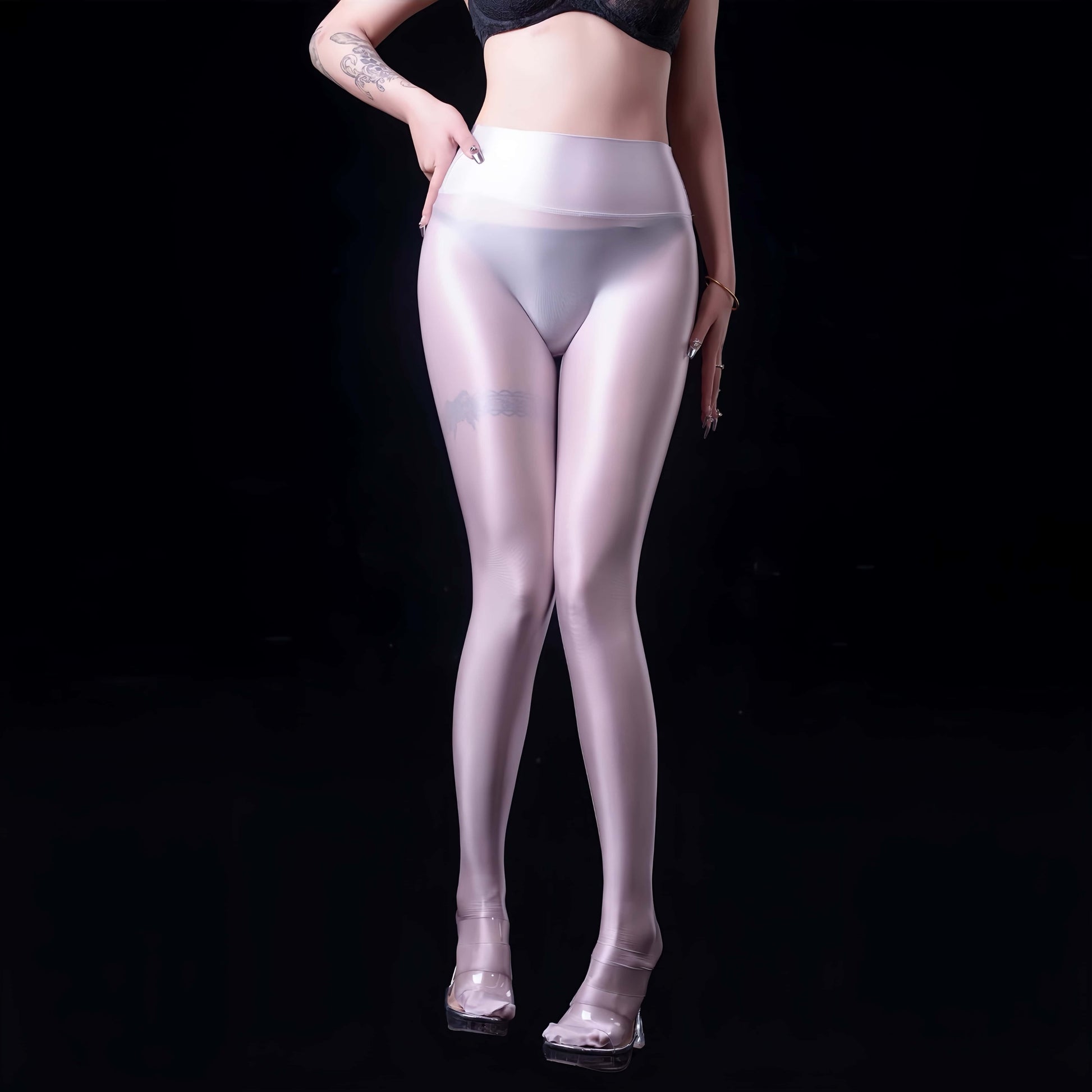Lustre Sheer High-Waist Footed Yoga Pants – Ultra-Stretch Nylon Spandex Tights