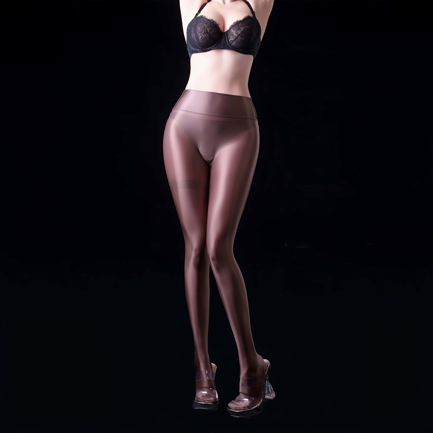 Lustre Sheer High-Waist Footed Yoga Pants – Ultra-Stretch Nylon Spandex Tights