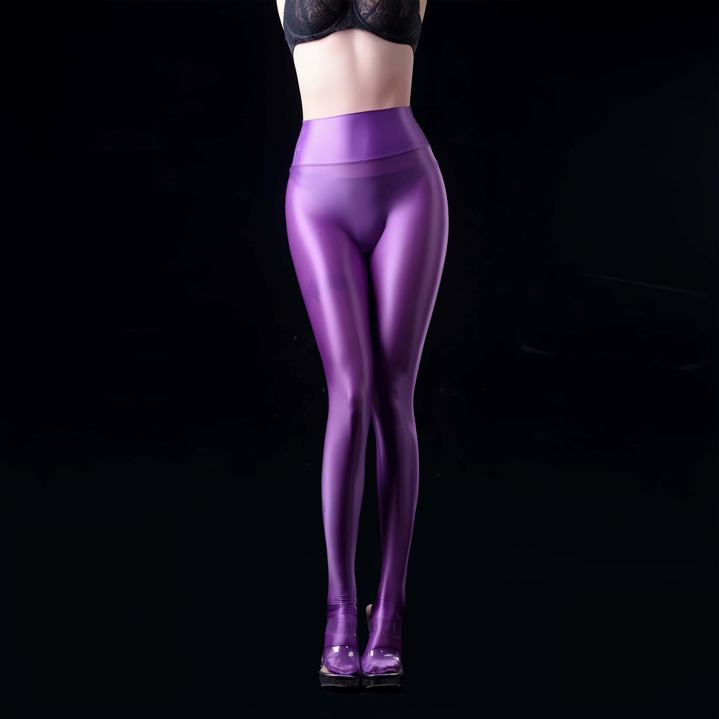 Lustre Sheer High-Waist Footed Yoga Pants – Ultra-Stretch Nylon Spandex Tights
