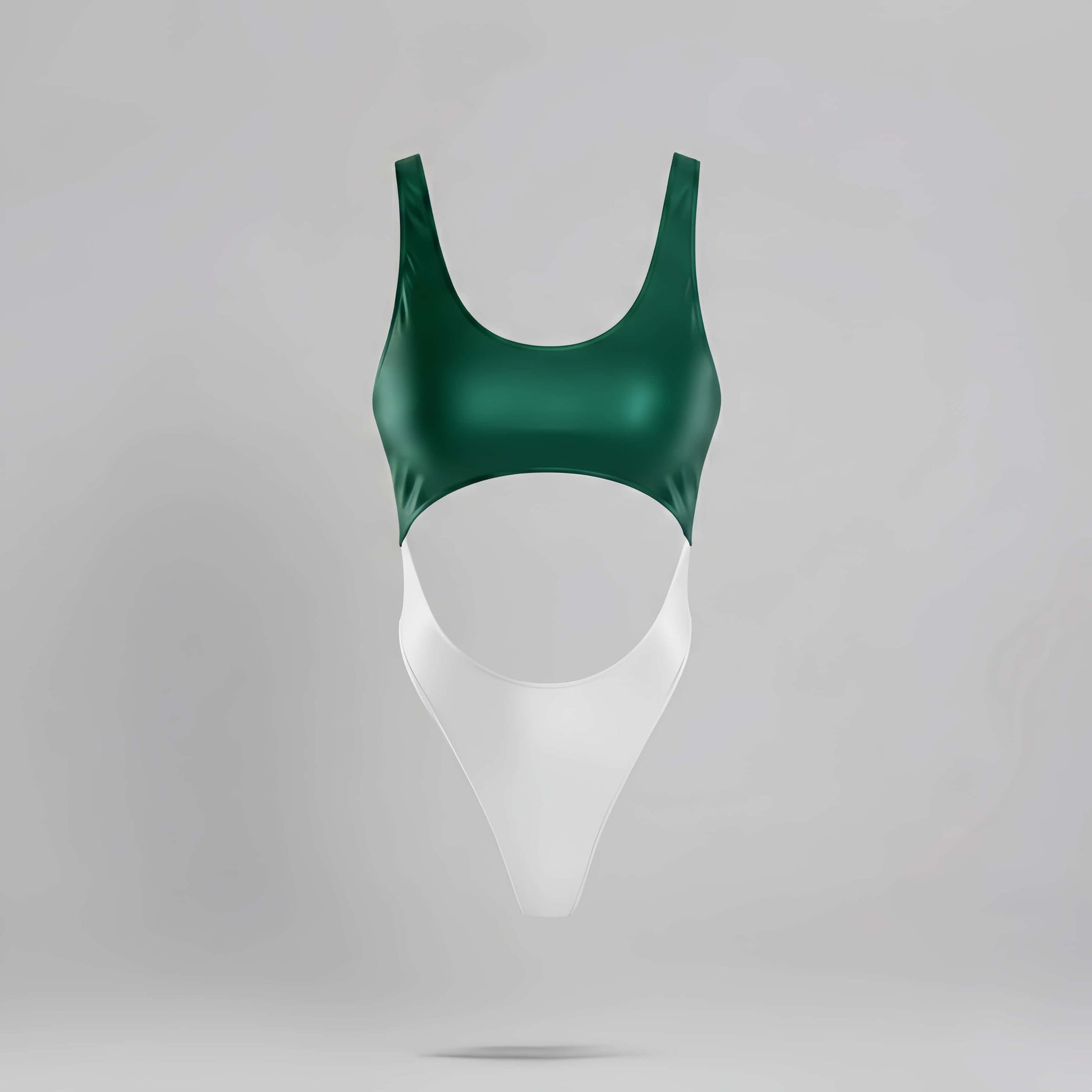 Green swimsuit on a gray background