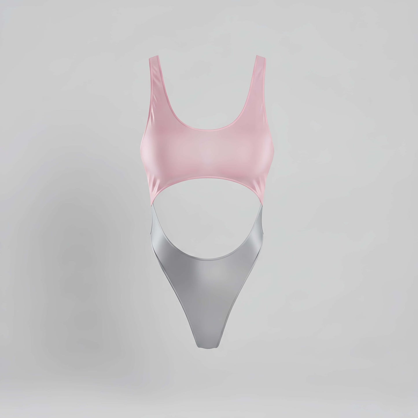 Pink and gray swimsuit on a light gray background