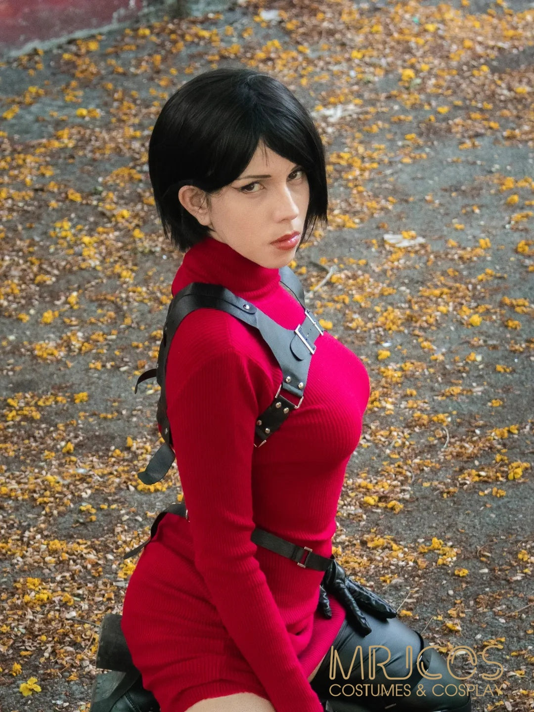 Ada Tactical Chic Ribbed Knit Sweater Dress Set - 5-Piece Cosplay & Streetwear Outfit