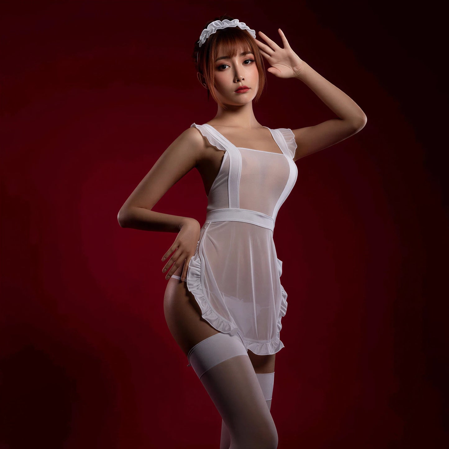 The "Pure Temptation" Ruffled Apron Maid Lingerie Set with Stockings
