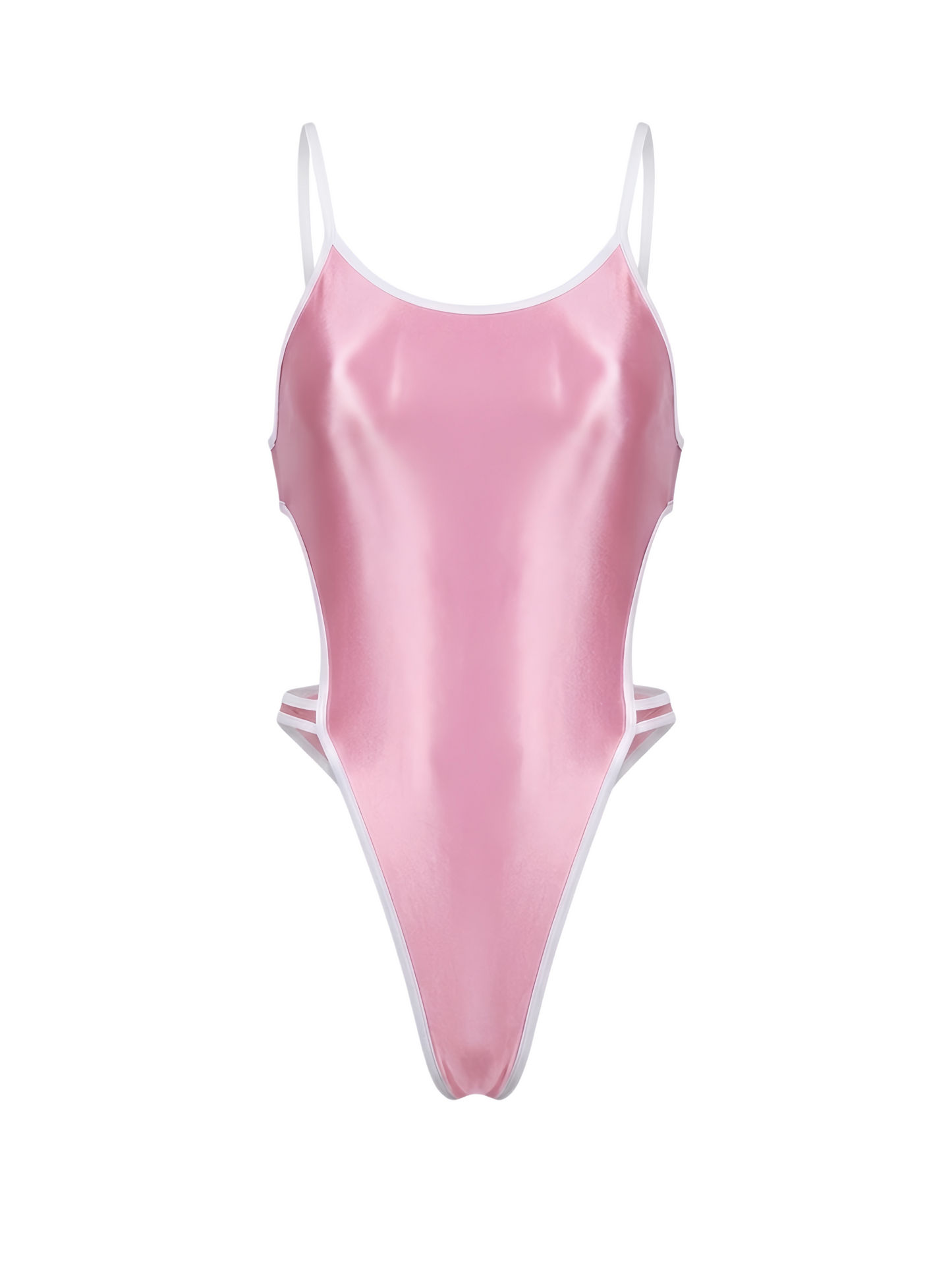 Pink swimsuit with white straps on a white background