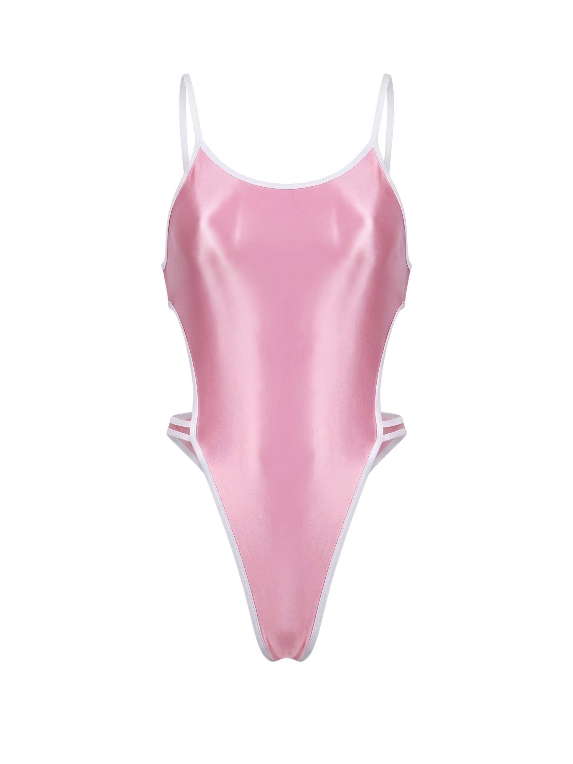 Pink swimsuit with white straps on a white background