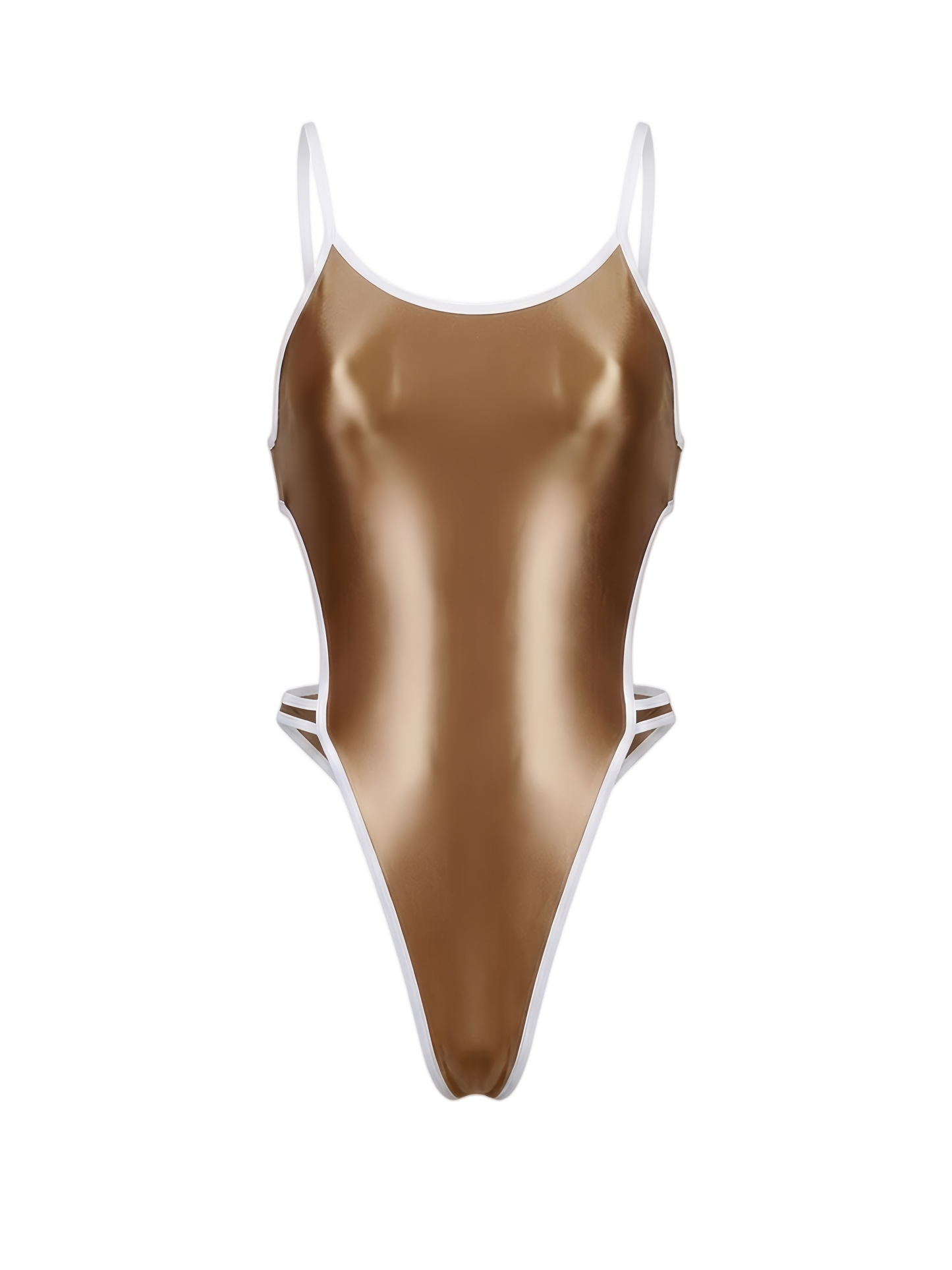 Gold swimsuit with white straps on a white background