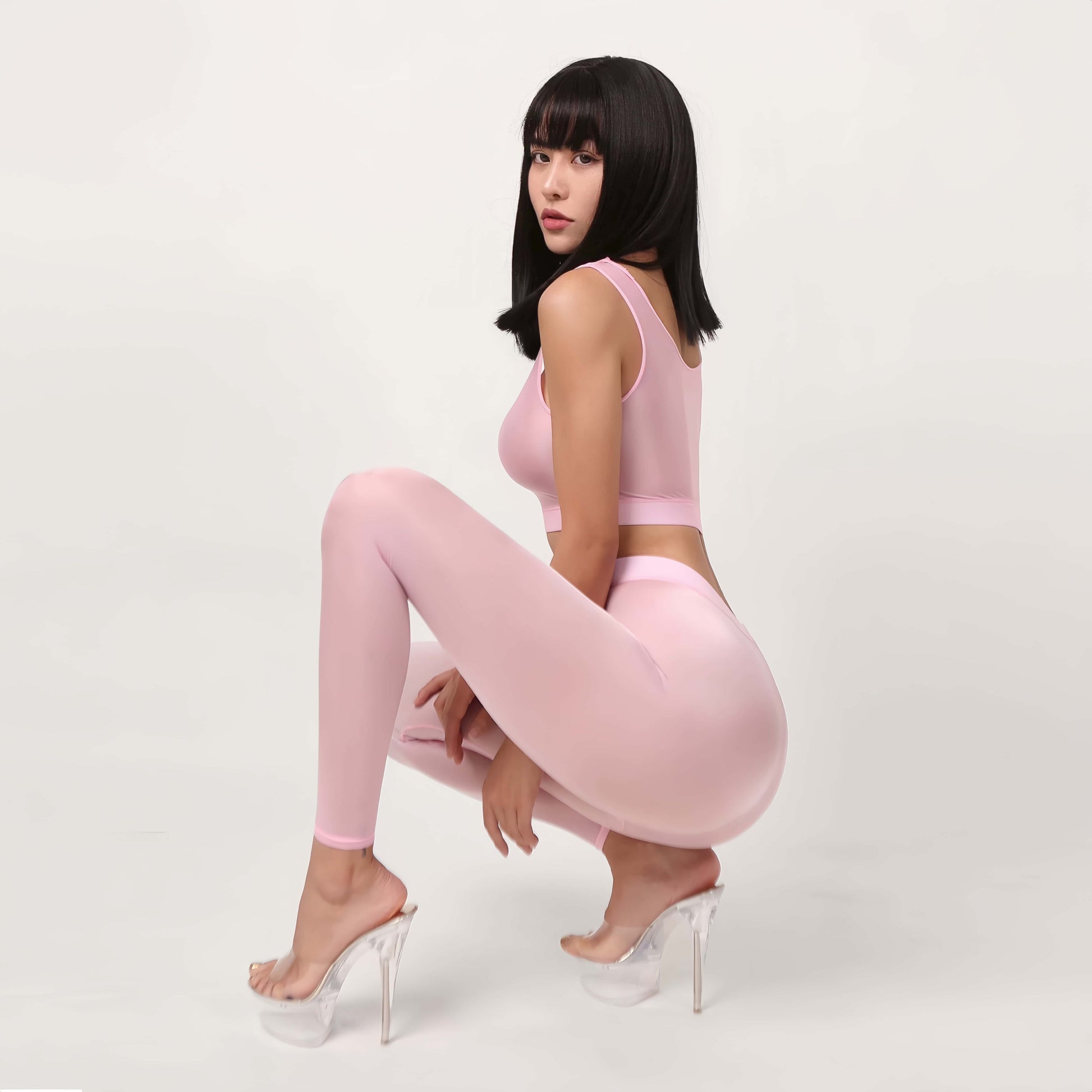 Ultra-Sheer Spandex Yoga & Bodycon Set | High-Gloss Activewear