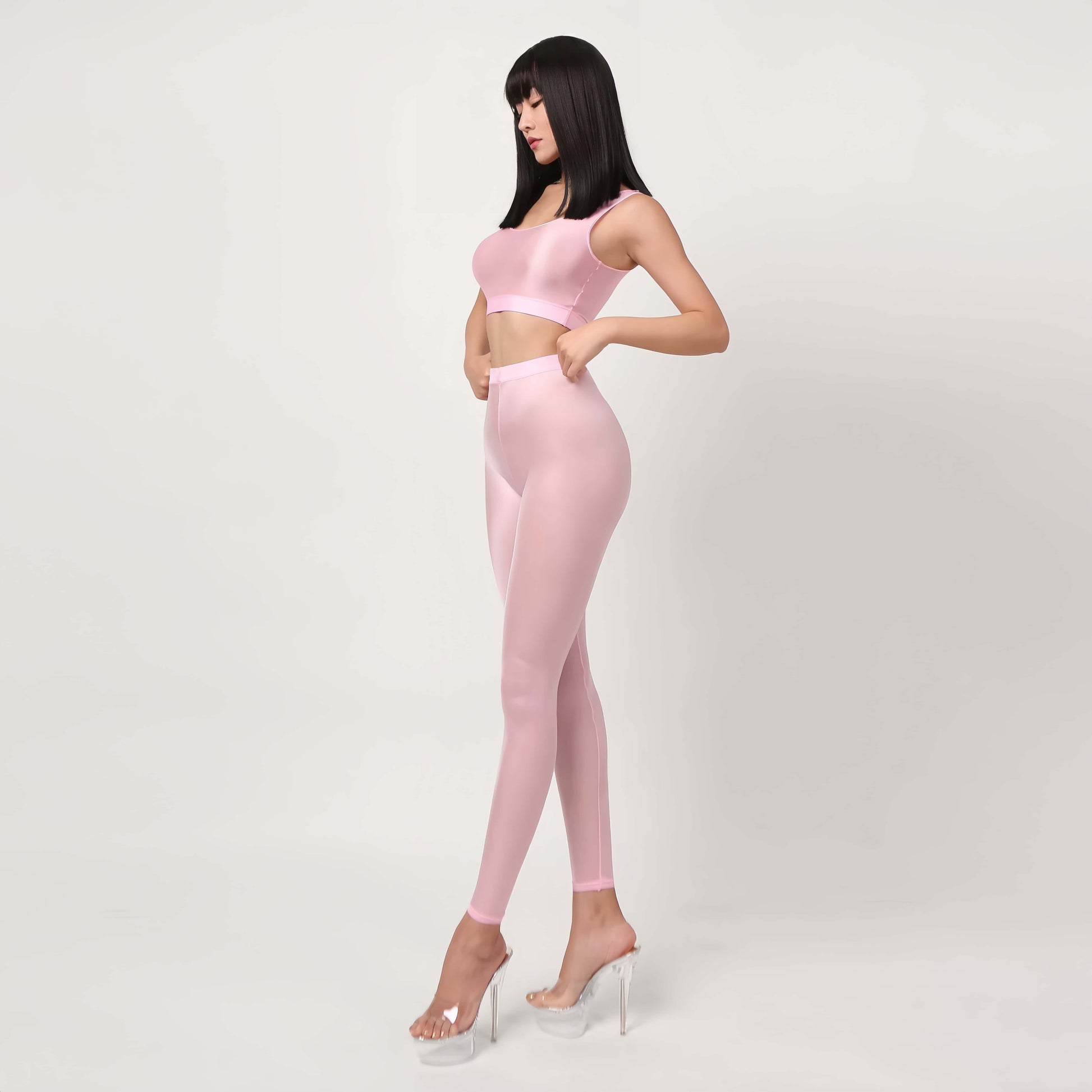 Ultra-Sheer Spandex Yoga & Bodycon Set | High-Gloss Activewear