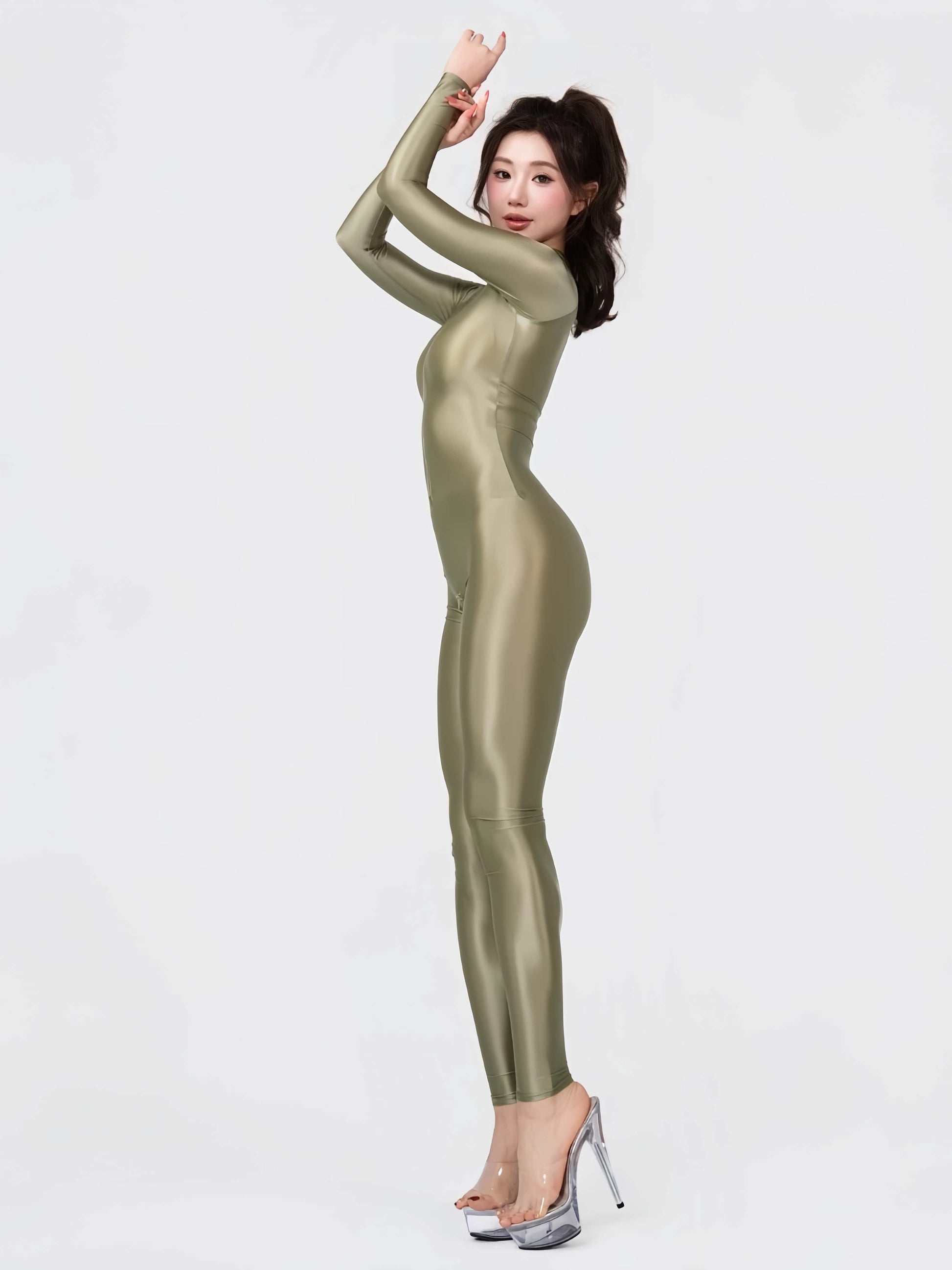 Premium High-Gloss Spandex Zentai Performance Suit – Footless with Crotch Zipper