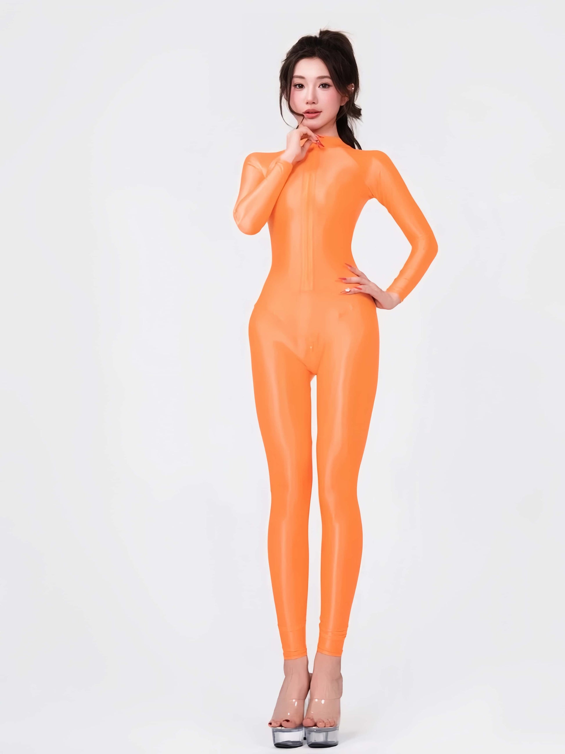 Premium High-Gloss Spandex Zentai Performance Suit – Footless with Crotch Zipper