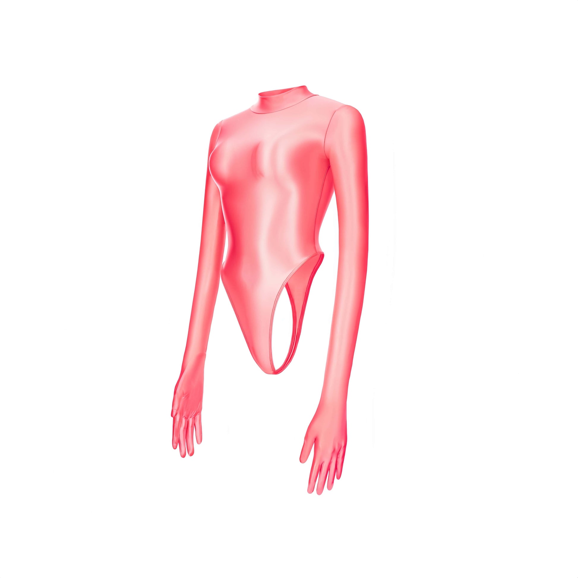 High-Cut Glossy Spandex Bodysuit with Attached Gloves