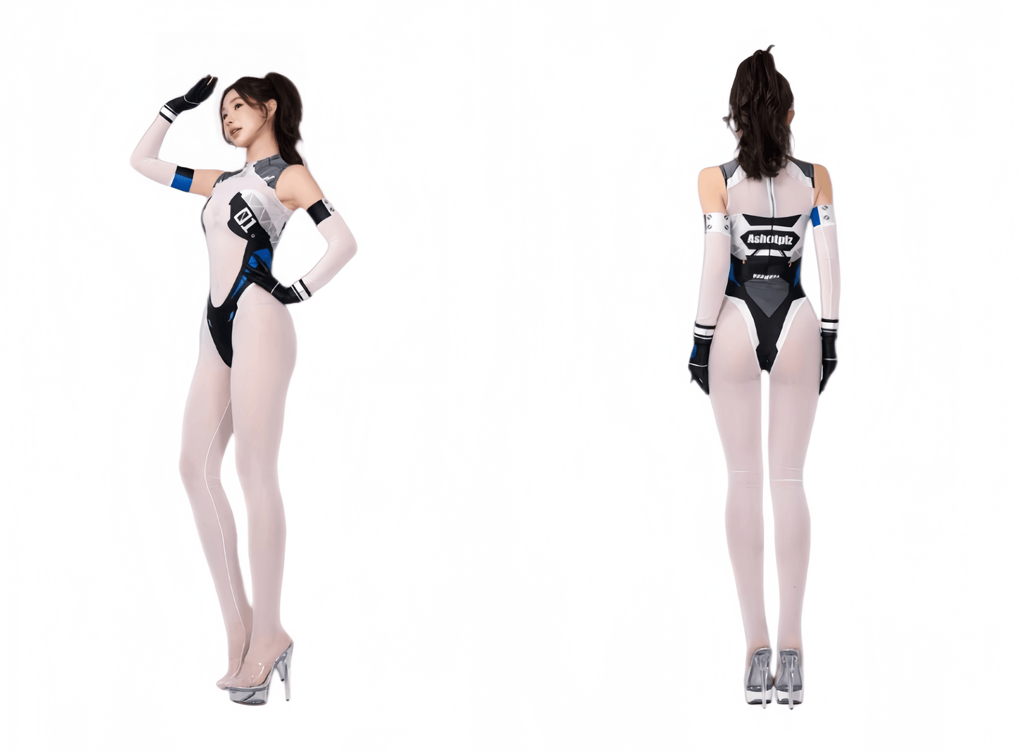 FutureTech Cosplay Bodysuit with Attached Gloves and Stockings